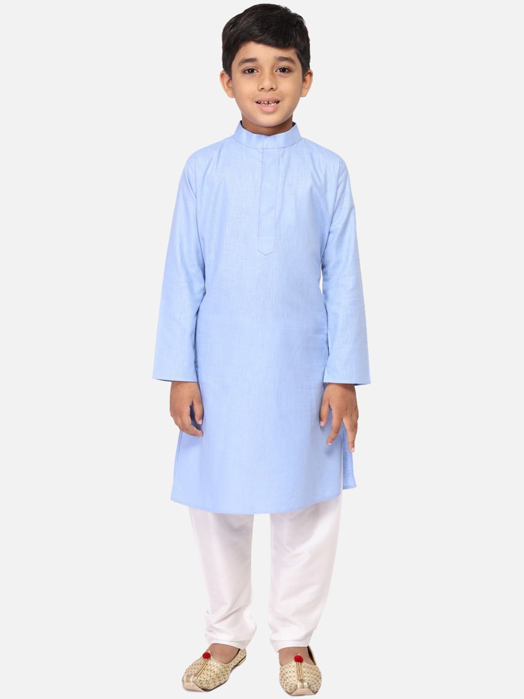 

TABARD Boys Blue & Gold-Toned A-Line Pure Cotton Kurta with Churidar & Nehru Jacket
