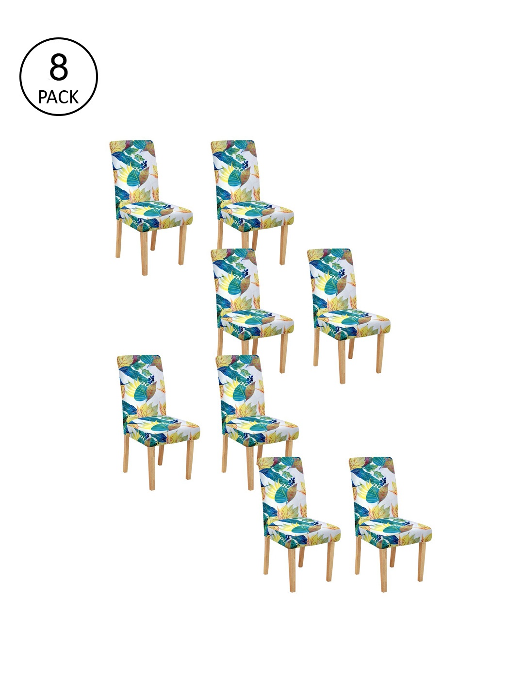 Cortina Set Of 8 Blue & White Printed Chair Covers