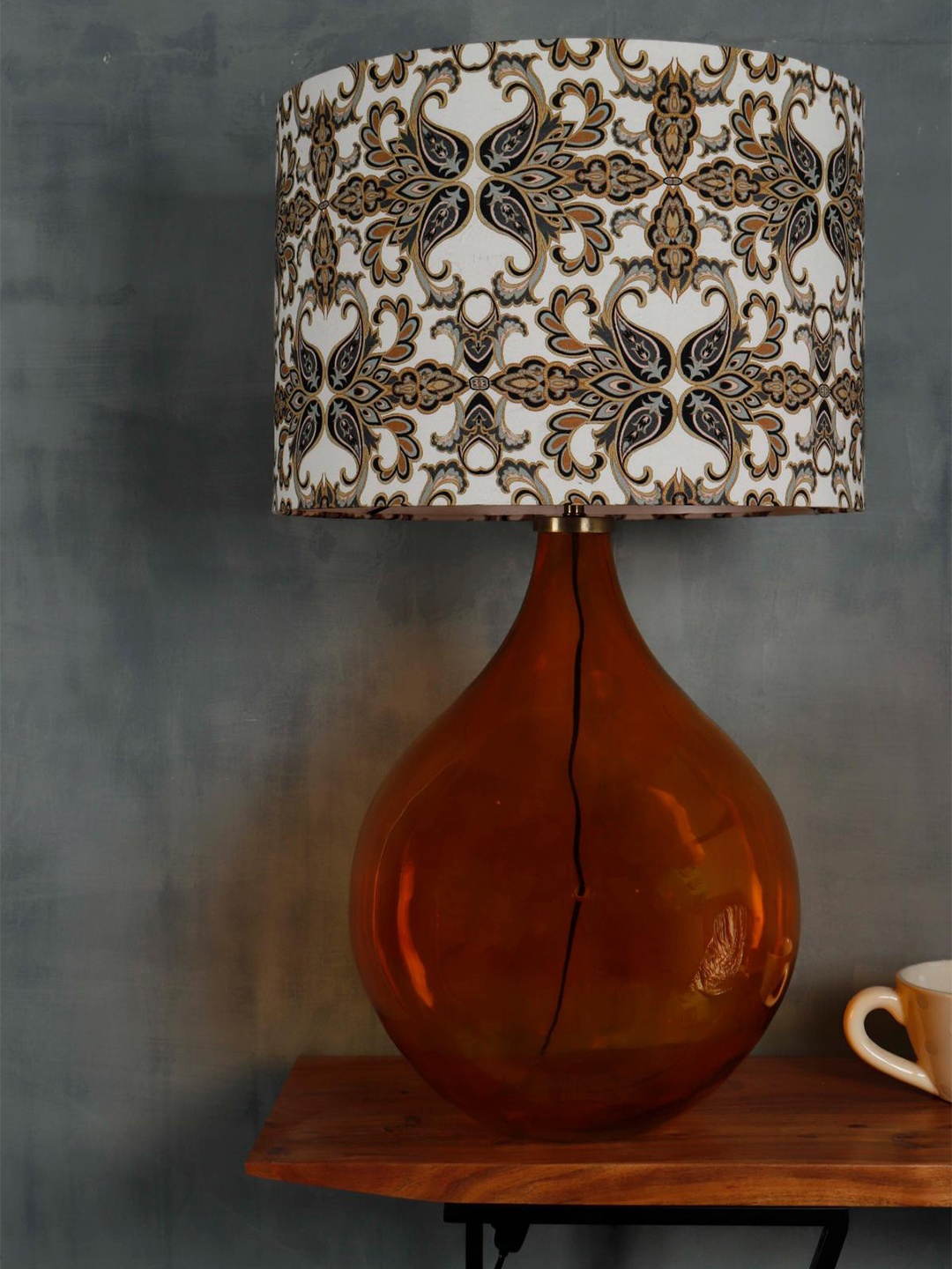 Grated Ginger Brown Printed Contemporary Table Lamp with Shade