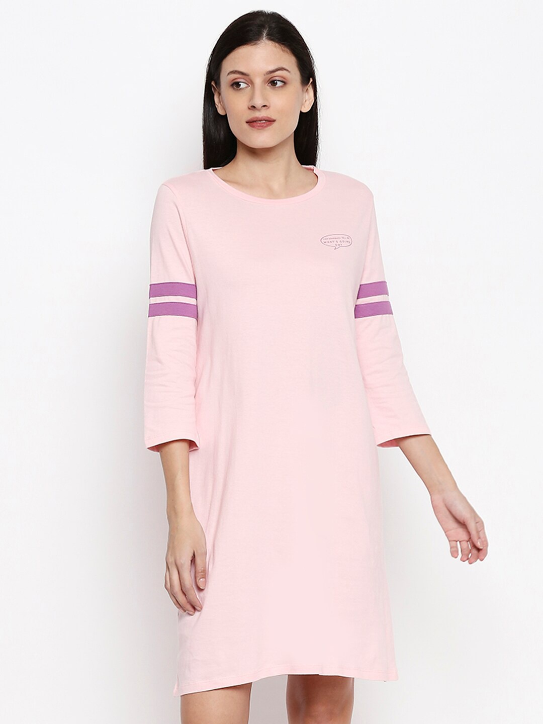 

People Pink & Purple Solid Nightdress