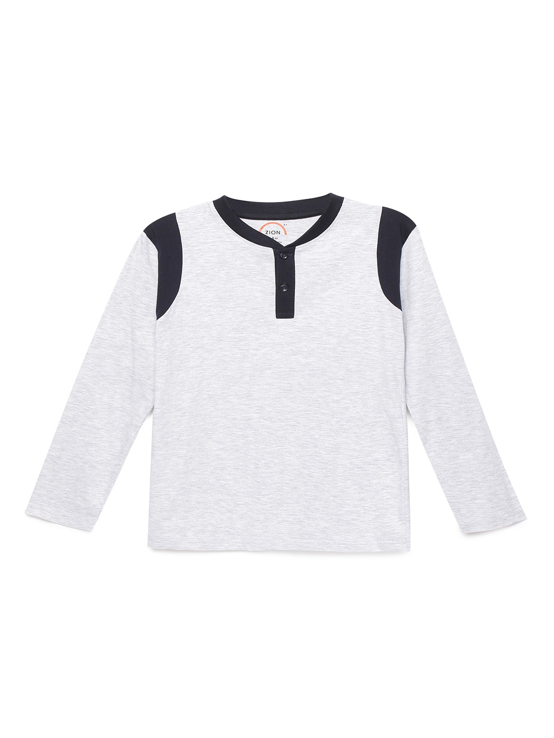 

ZION Boys Grey Melange Pure Cotton Solid Henley Neck T-shirt