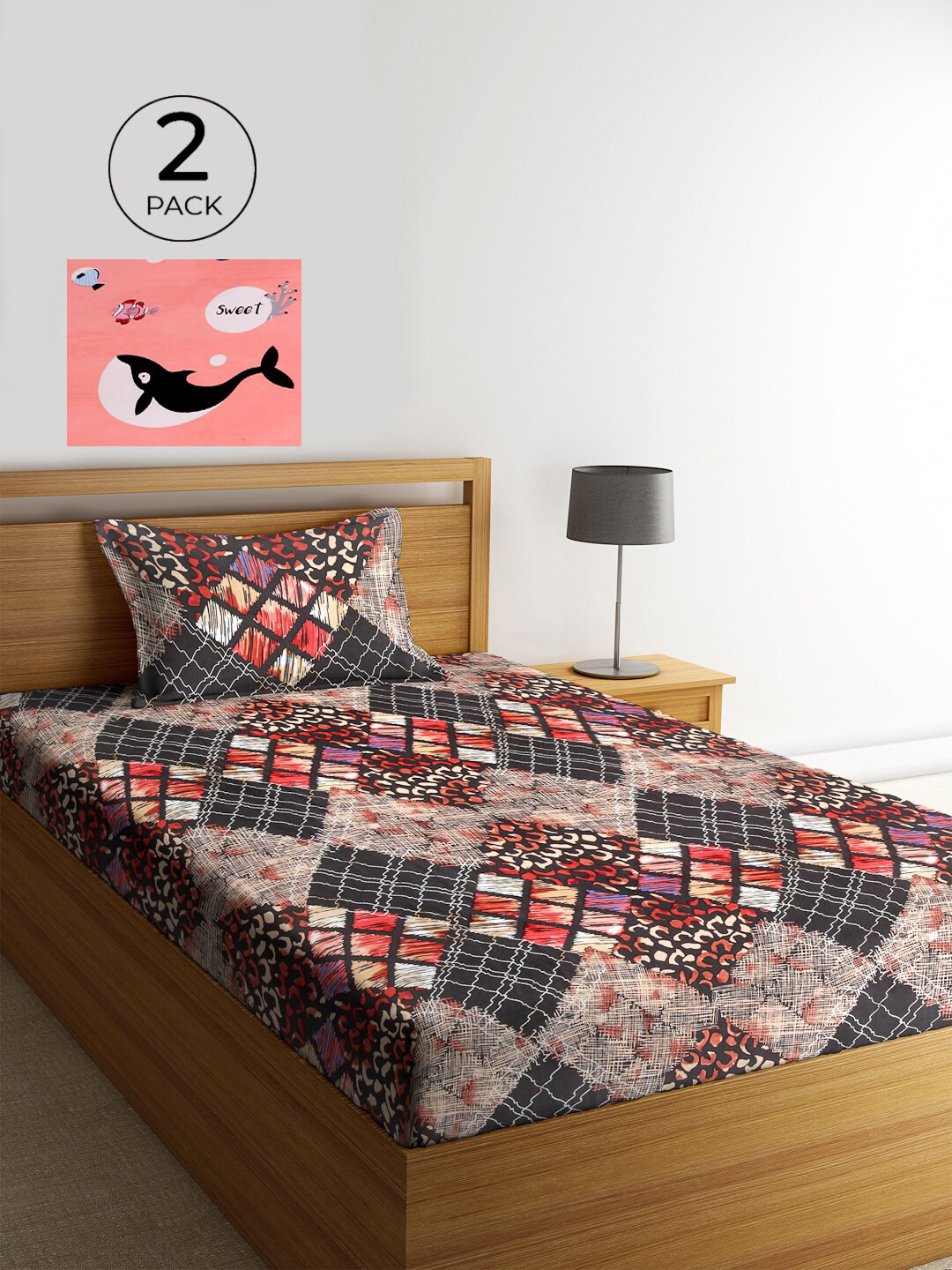 

KLOTTHE Multicoloured Geometric 210 TC Polycotton 2 Single Bedsheet with 2 Pillow Covers, Multi
