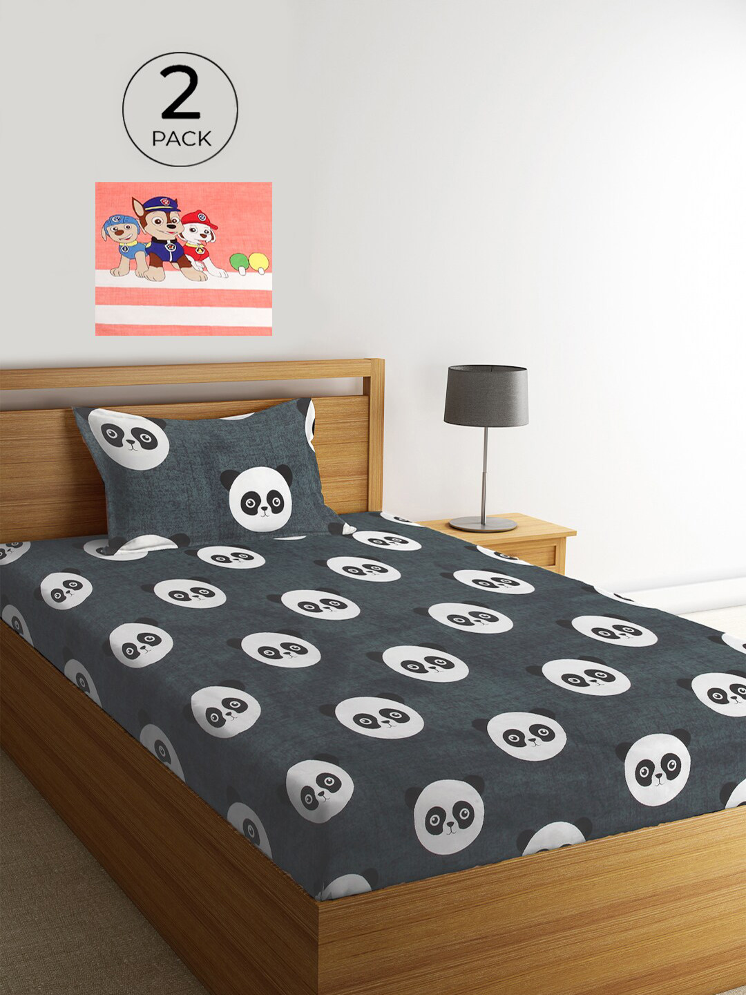 

KLOTTHE Grey & Peach-Coloured Graphic 210 TC Polycotton 2 Single Bedsheet with 2 Pillow Covers