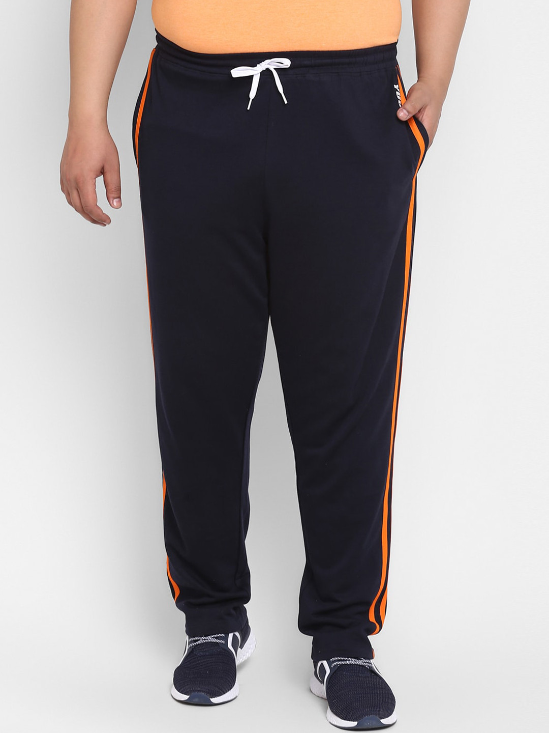 

Yuuki Plus Size Men Navy Blue & Orange Solid Straight-Fit Track Pants