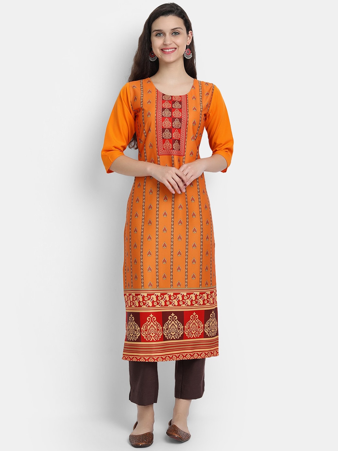 

Ethnic basket Women Orange Ethnic Motifs Printed Crepe Kurta