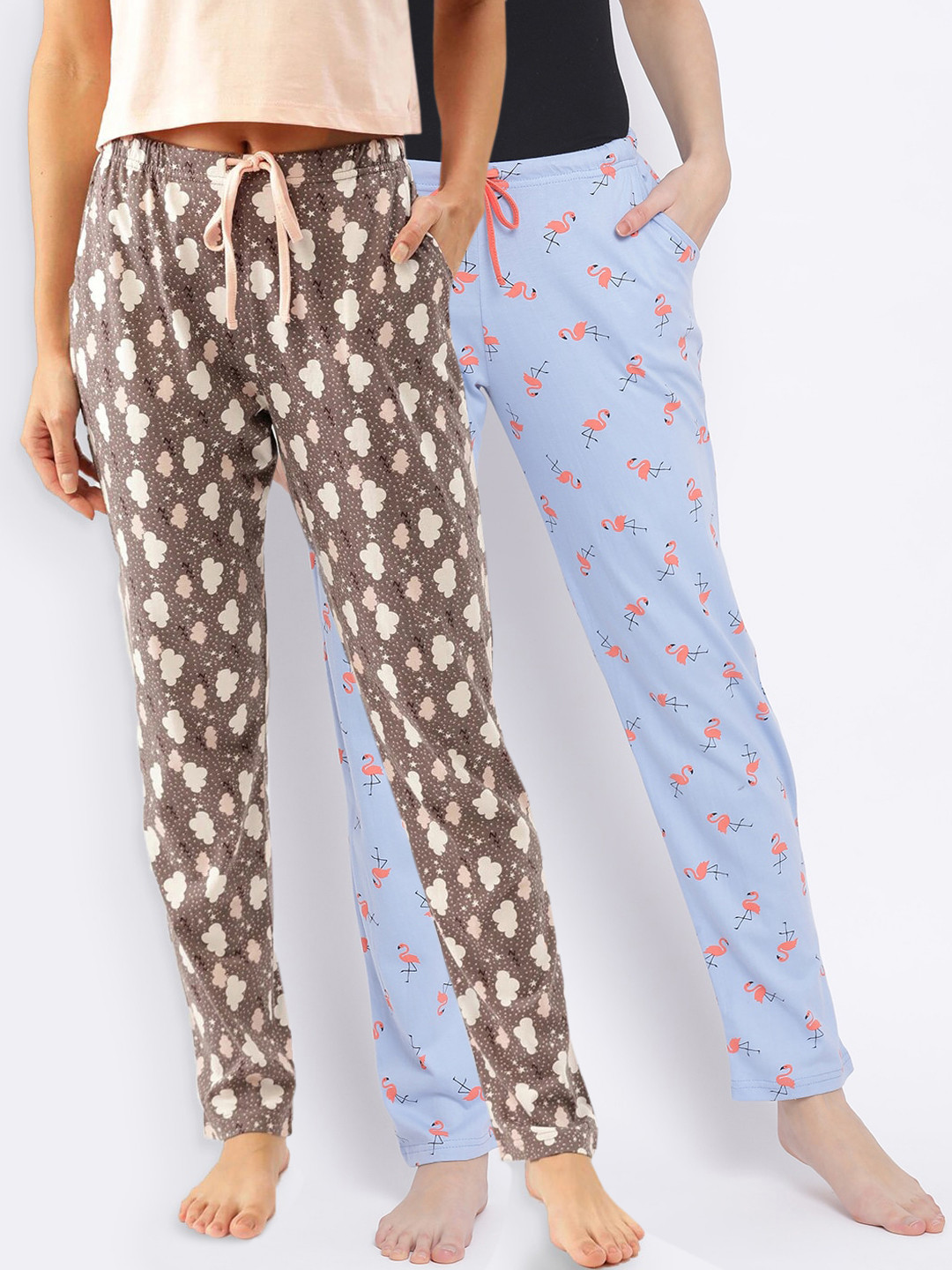 

Kanvin Women Pack of 2 Printed Pure Cotton Lounge Pants, Blue