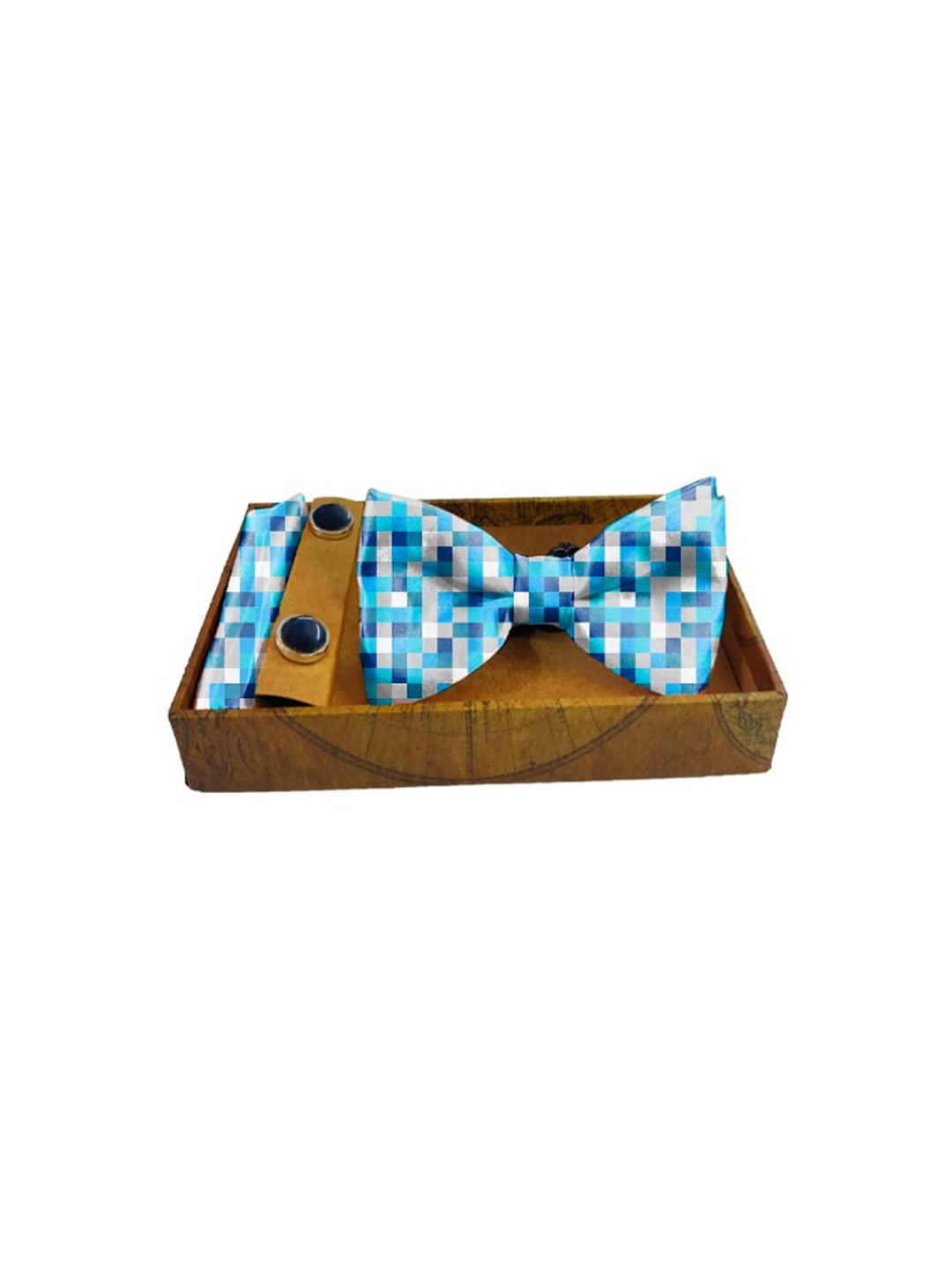 

Blacksmith Men Blue Checks Printed Satin Accessory Gift Set