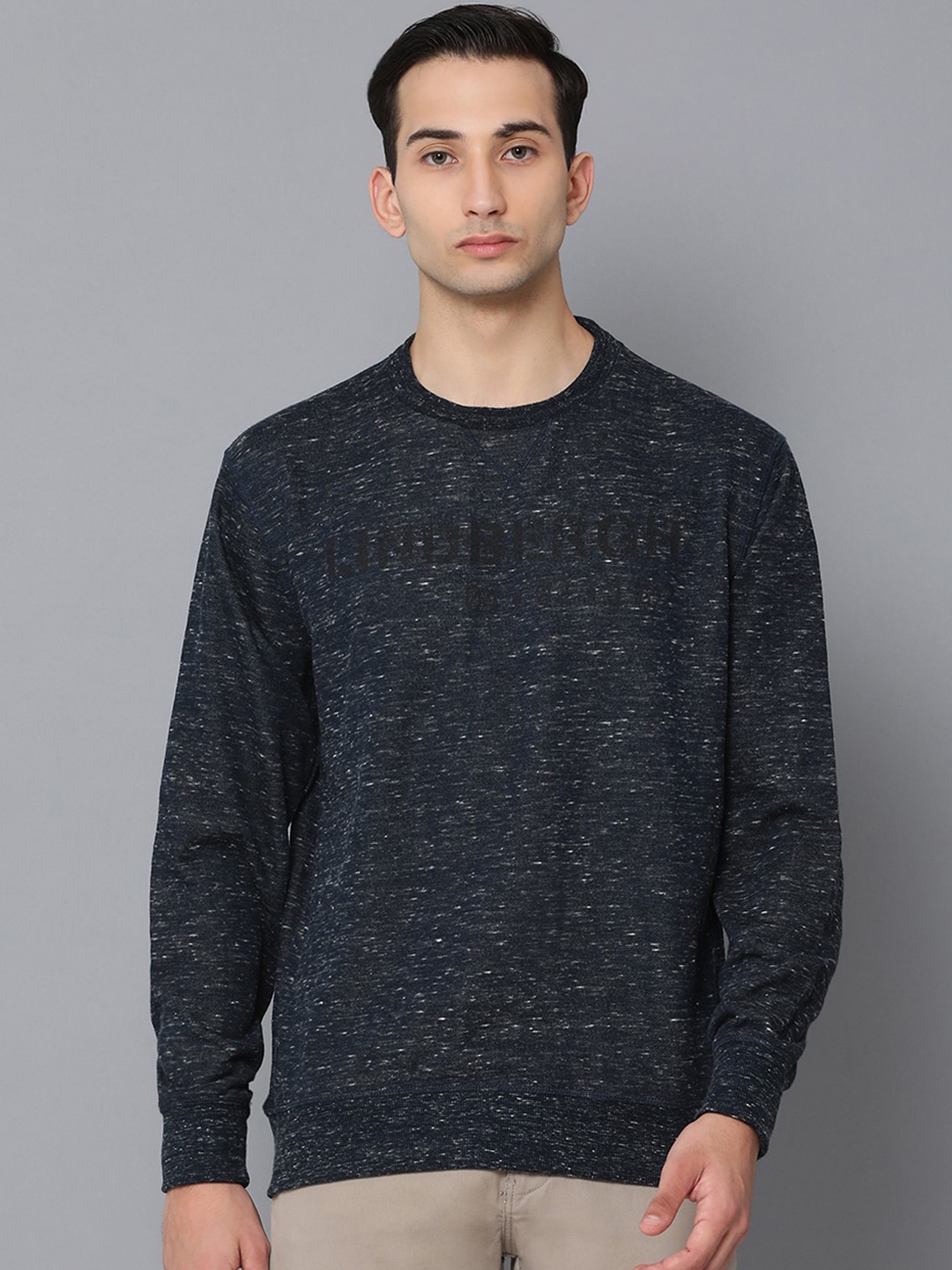 

LINDBERGH Men Navy Blue Self Design Sweatshirt