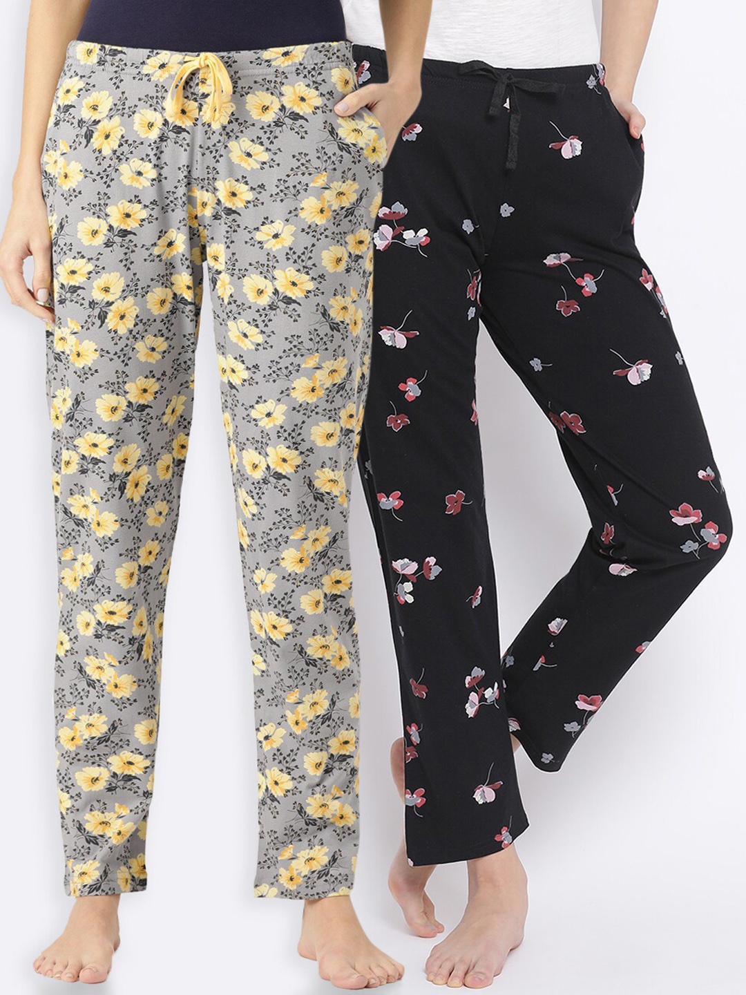 

Kanvin Women Pack of 2 Floral Cotton Lounge Pants, Black