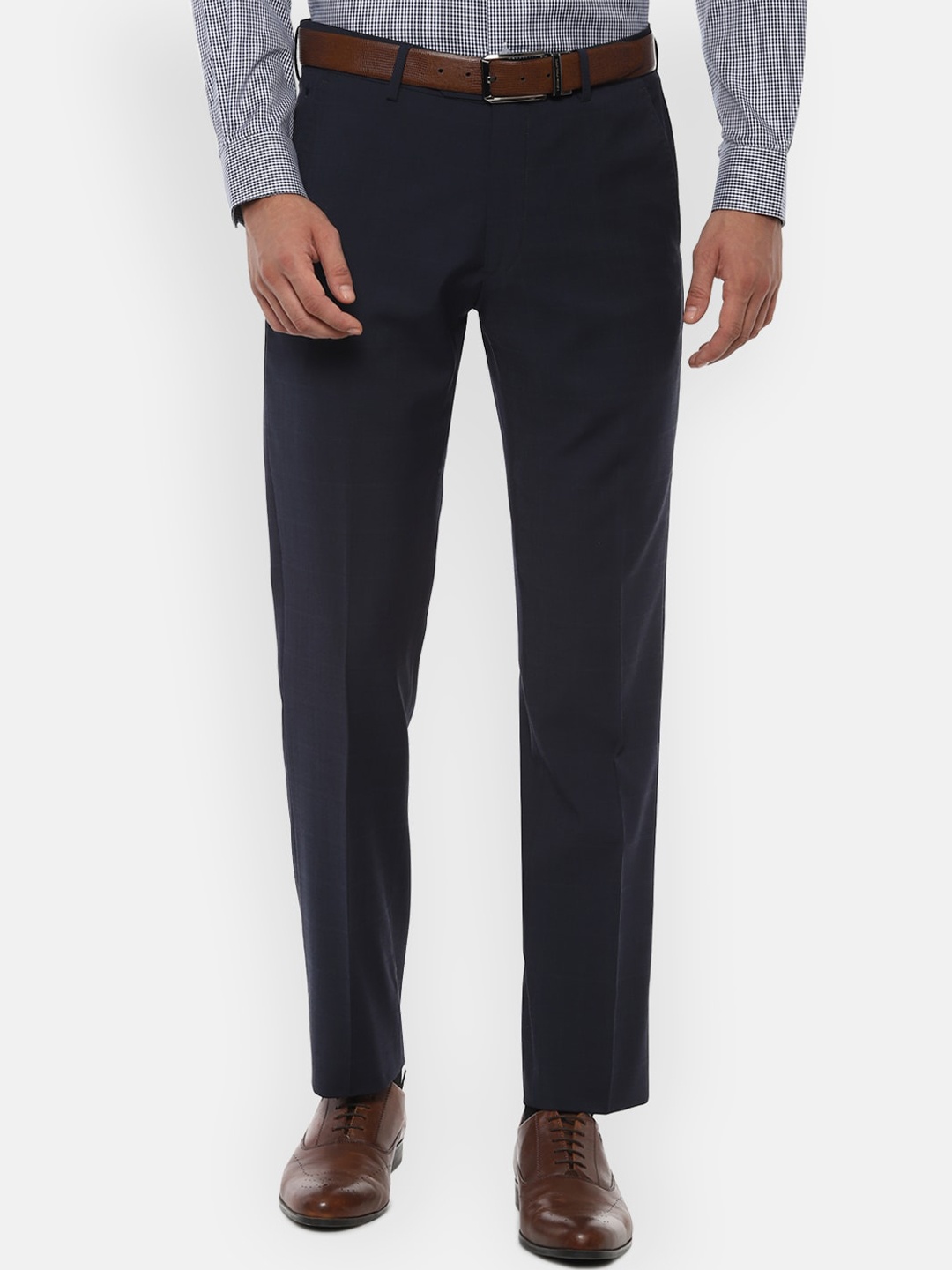 

Louis Philippe Gods & Kings Men Navy Blue Regular Fit Solid Formal Trousers