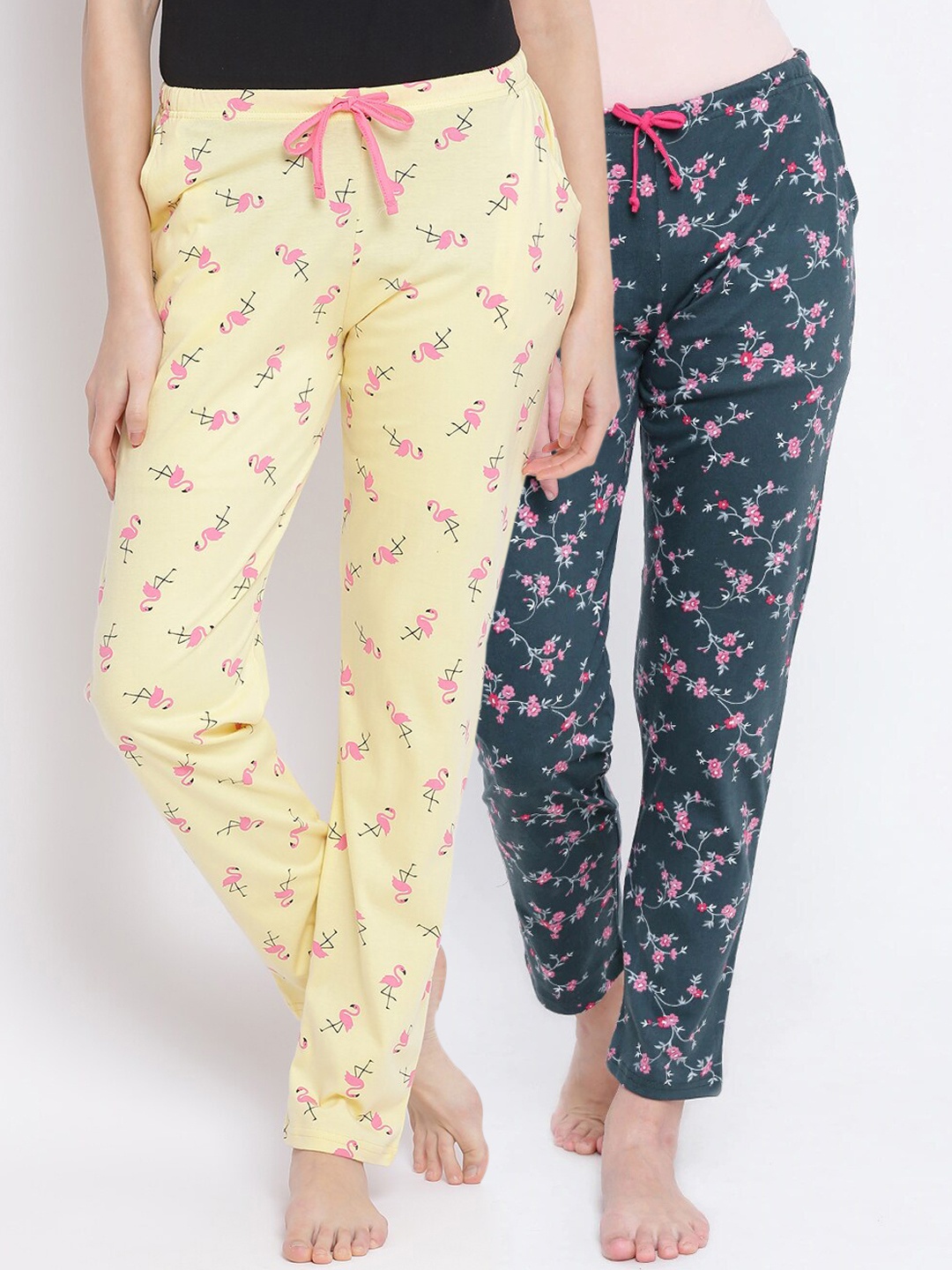 

Kanvin Women Pack of 2 Printed Pure Cotton Lounge Pants, Yellow
