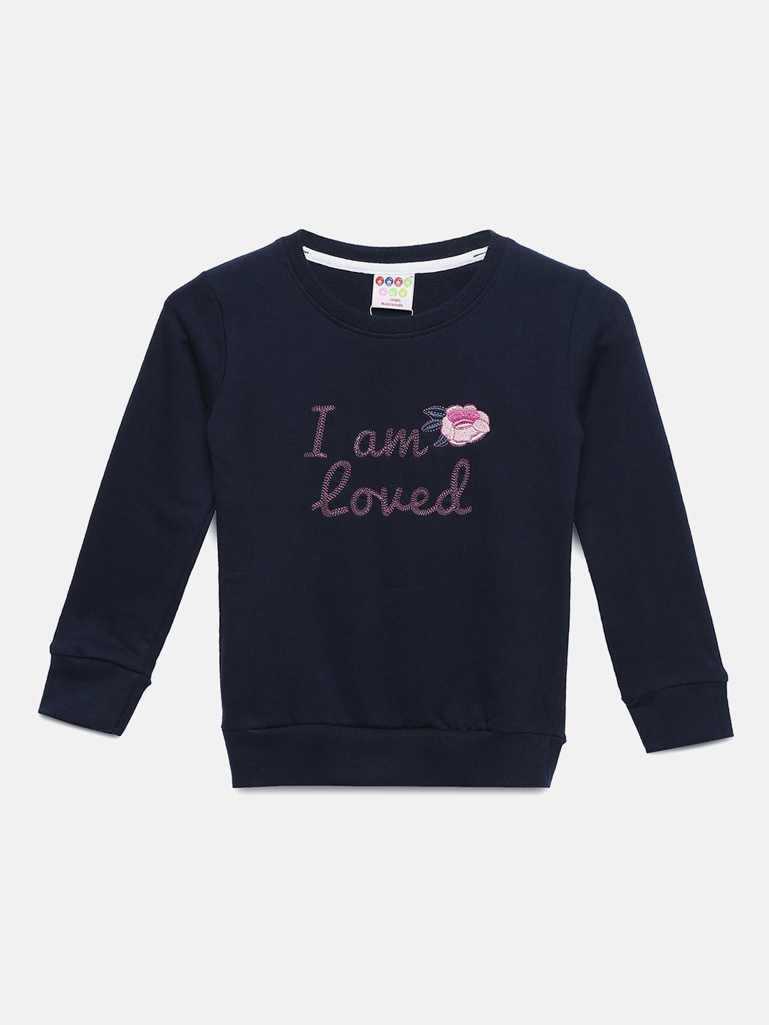 

ZION Girls Navy Cotton Embroidered Sweatshirt, Navy blue