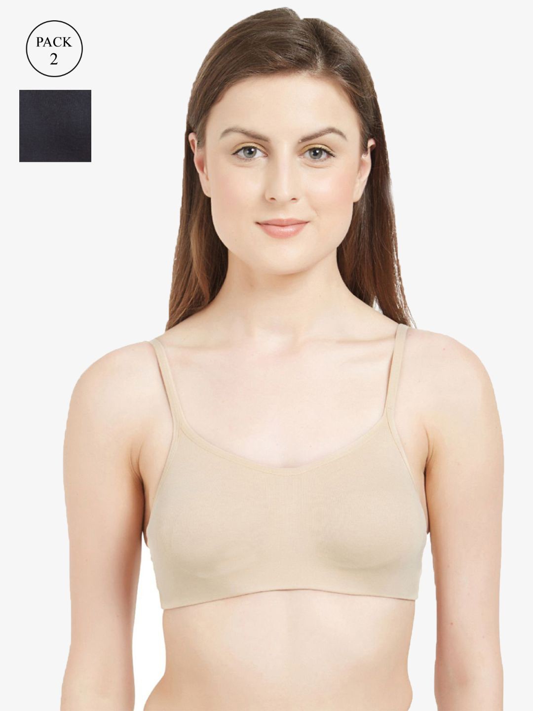 

Soie Pack of 2 Solid Non-Padded Non-Wired Full Coverage Lounge Bra COMBO BB-04PACK 2, Black