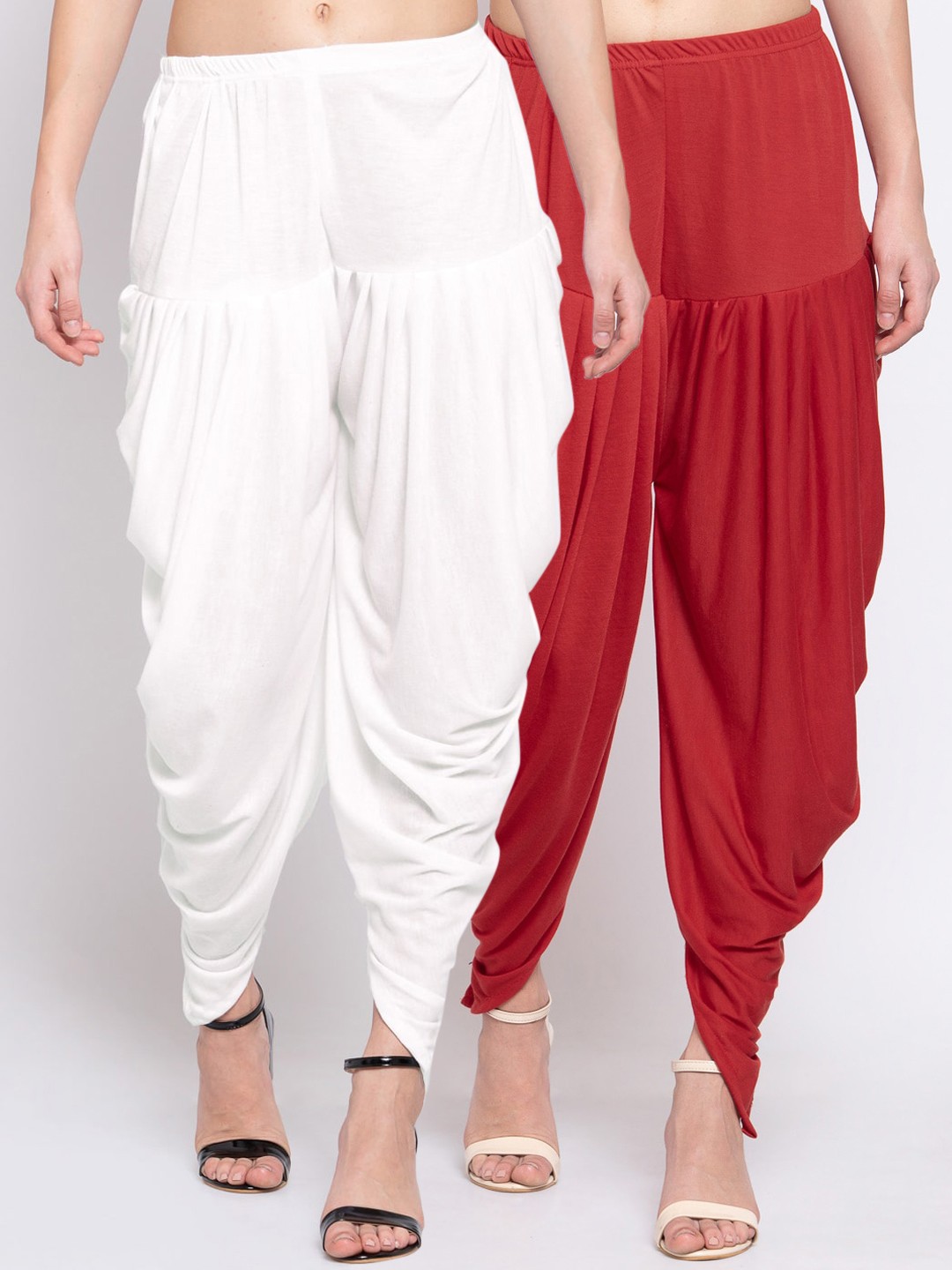 

KLOTTHE Women Pack Of 2 White & Red Solid Dhoti Salwars