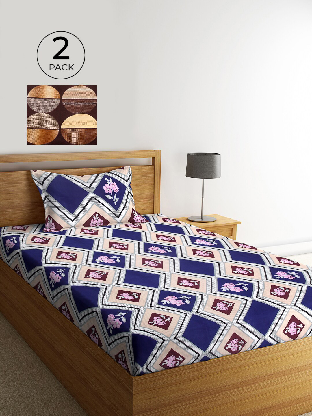 

KLOTTHE Blue & White 210 TC Polycotton 2 Single Bedsheet with 2 Pillow Covers