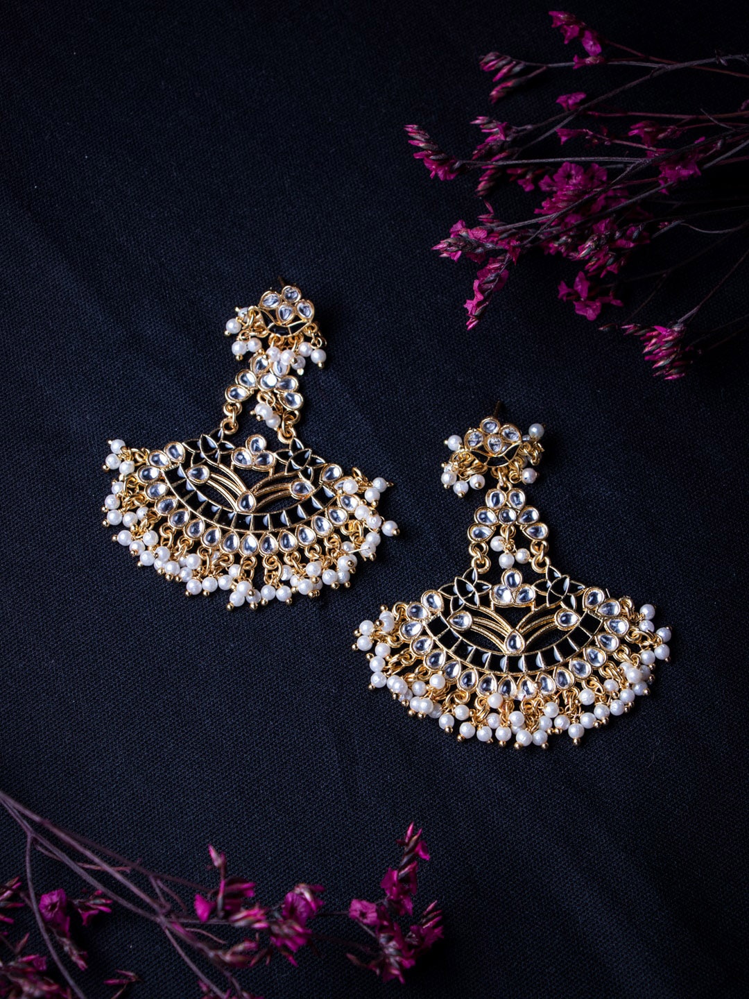 

MORKANTH JEWELLERY Gold-Plated Black Contemporary Chandbalis