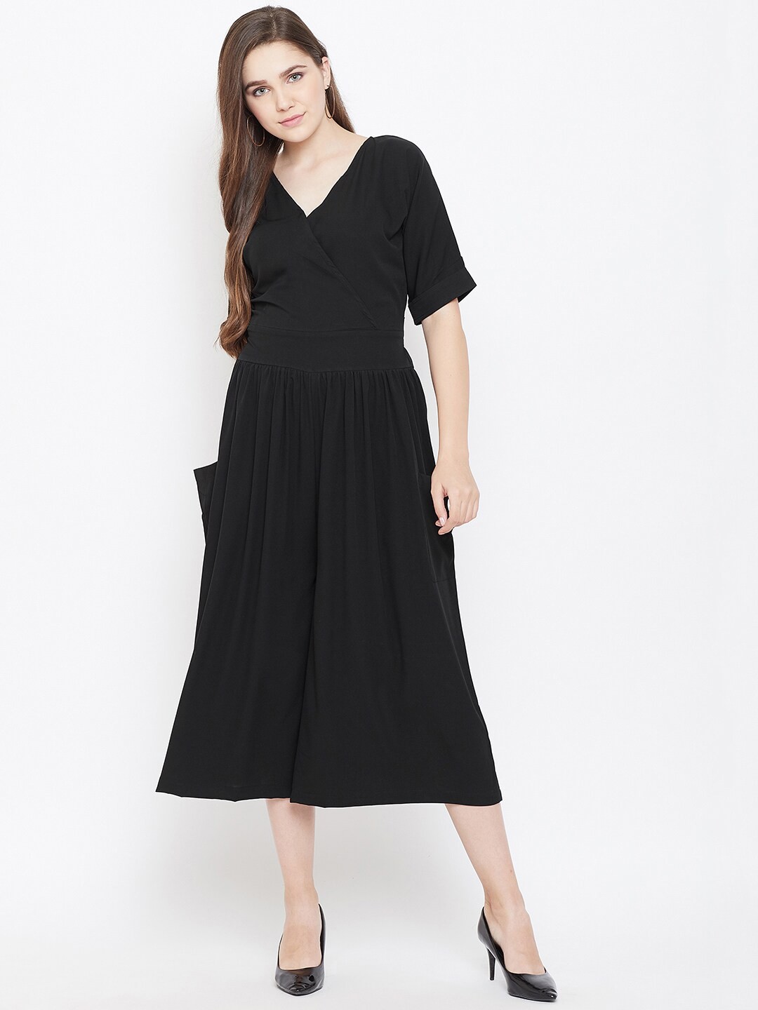 

Cottinfab Women Black Solid Culotte Jumpsuit