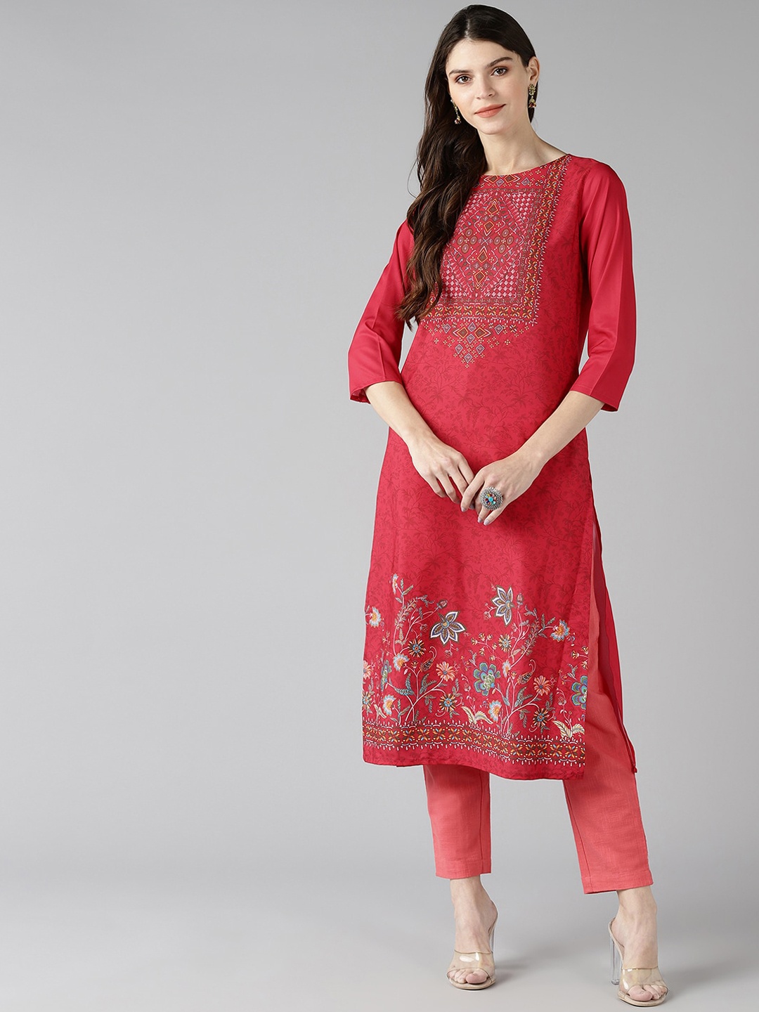 

AHIKA Women Red Ethnic Motifs Yoke Design Kurta