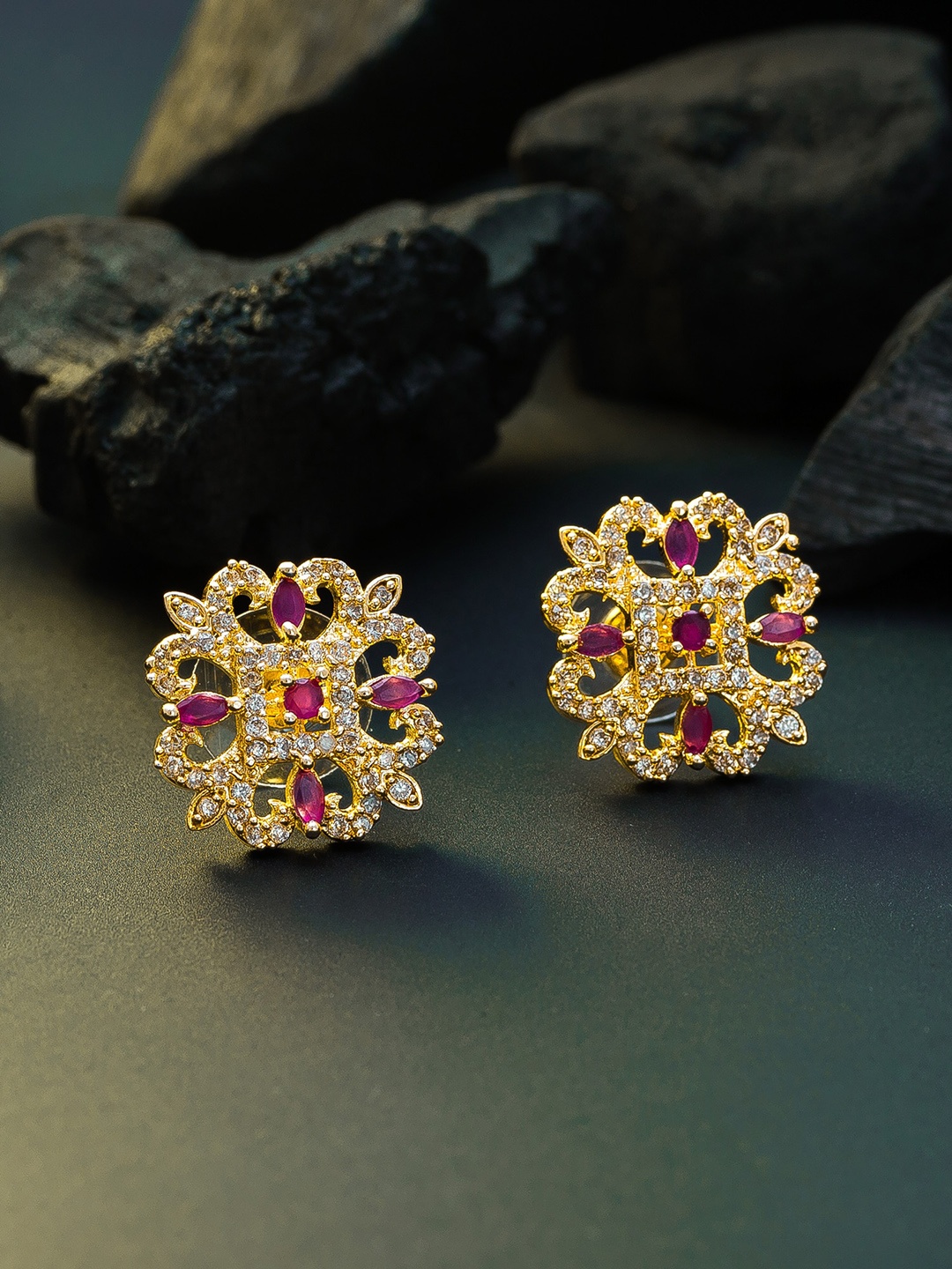 

aadita Magenta Gold-Plated Handcrafted Contemporary Studs