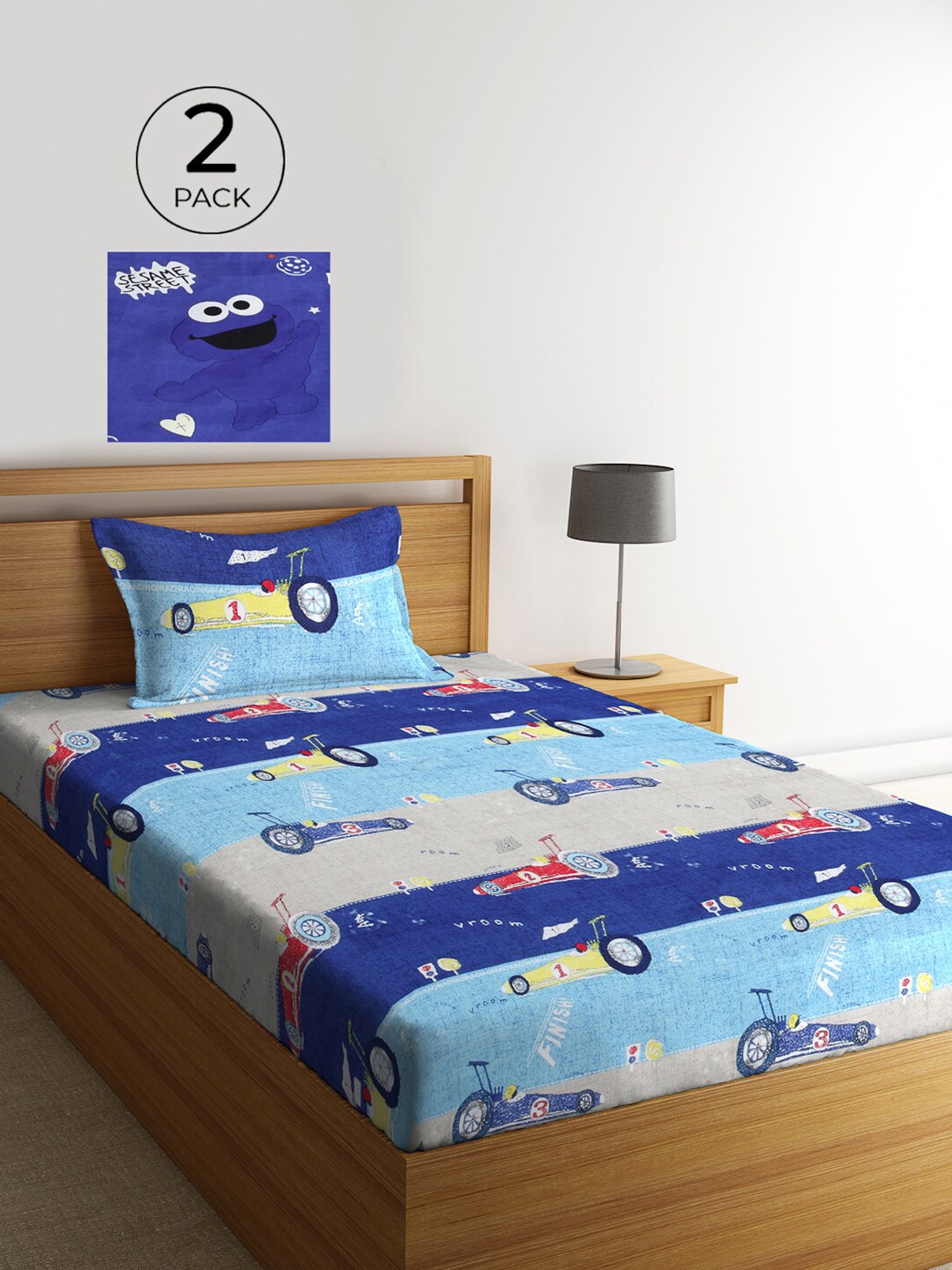 KLOTTHE Abstract Polycotton 2 Single Bedsheet with 2 Pillow Covers, Multi