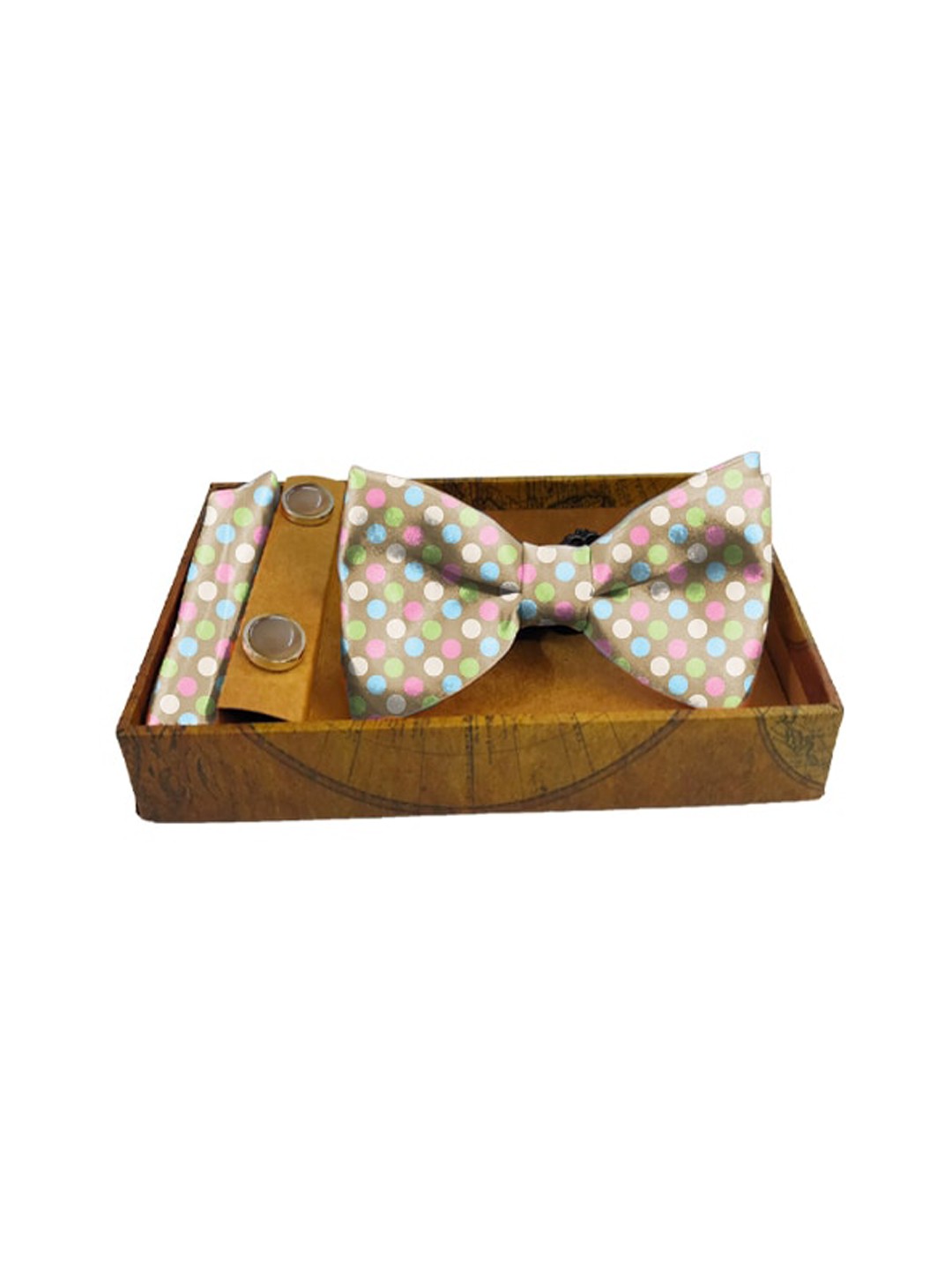 

Blacksmith Men Taupe-Coloured & Off-White Polka Dot Printed Satin Accessory Gift Set Accessory Gift Set