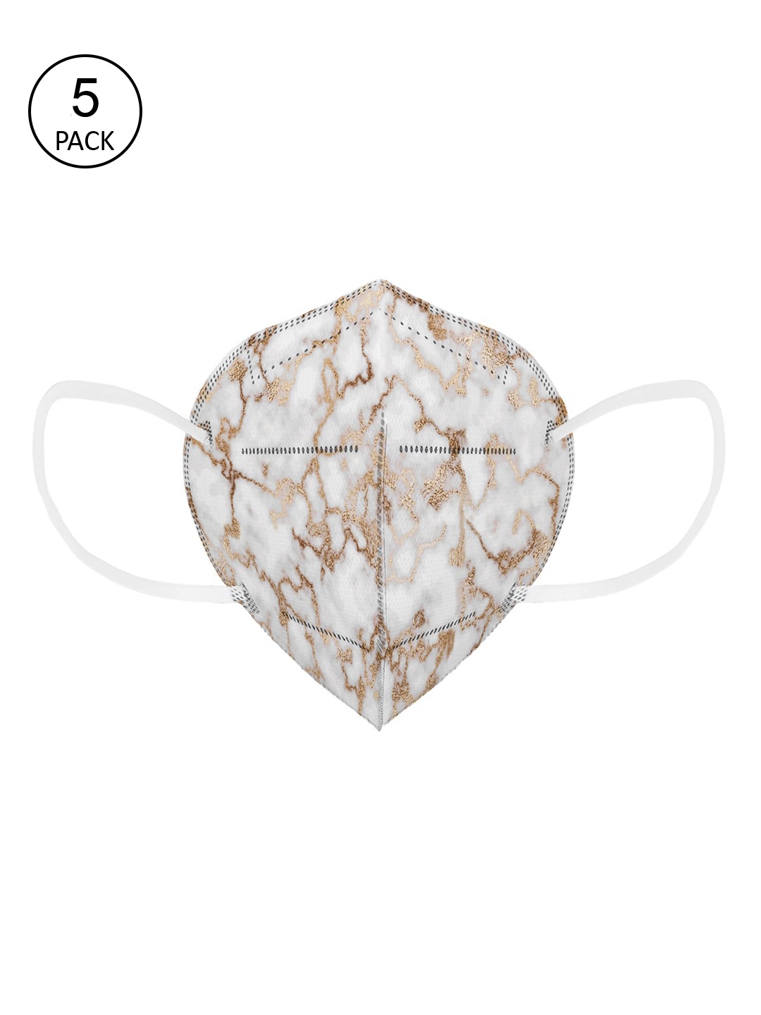 

Status Unisex Pack Of 5 Beige & White Printed 4-Ply Reusable N95 Masks