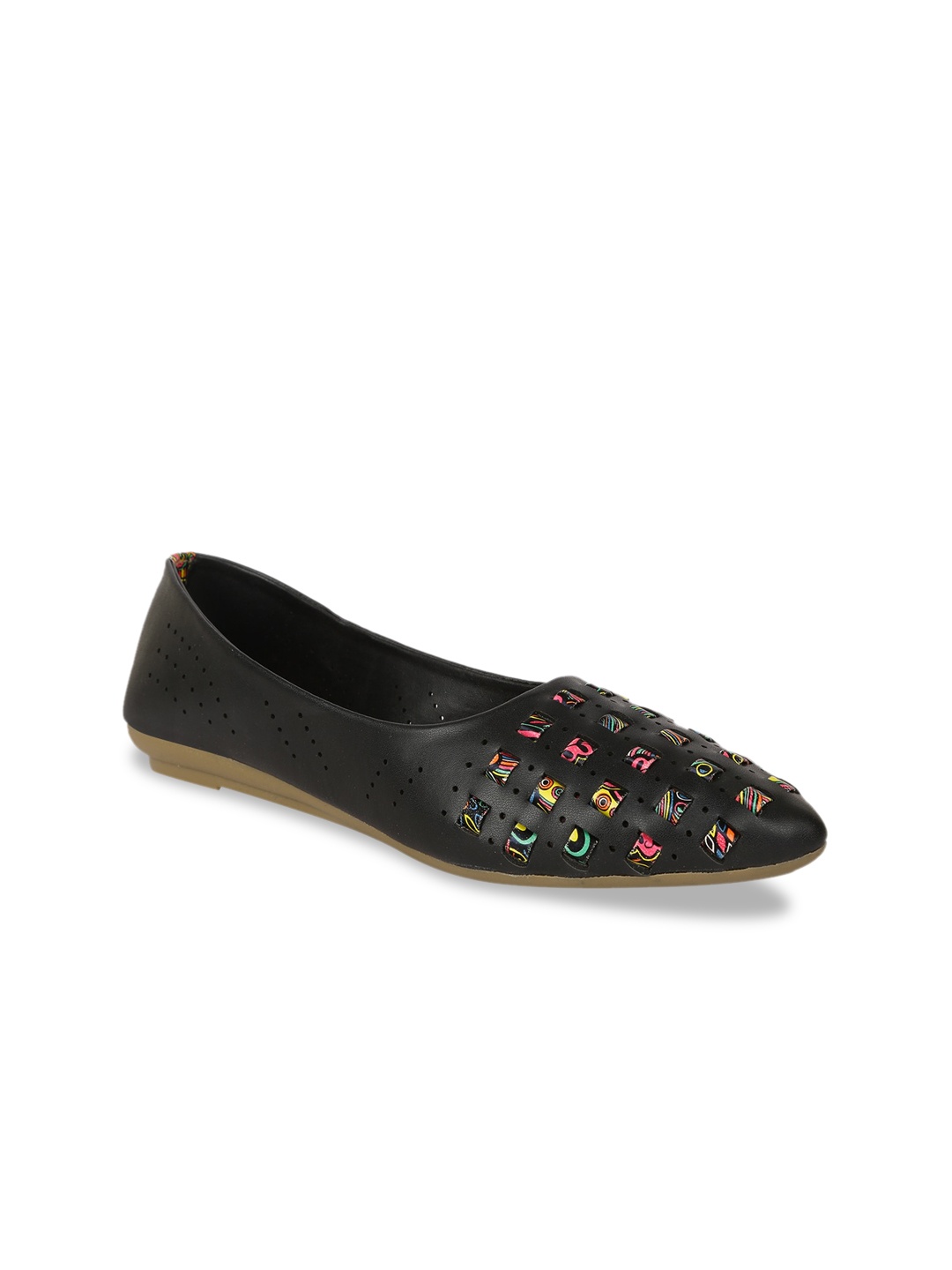 

WOMENS BERRY Women Black Embellished Laser Cuts Sustainable Ballerinas Flats