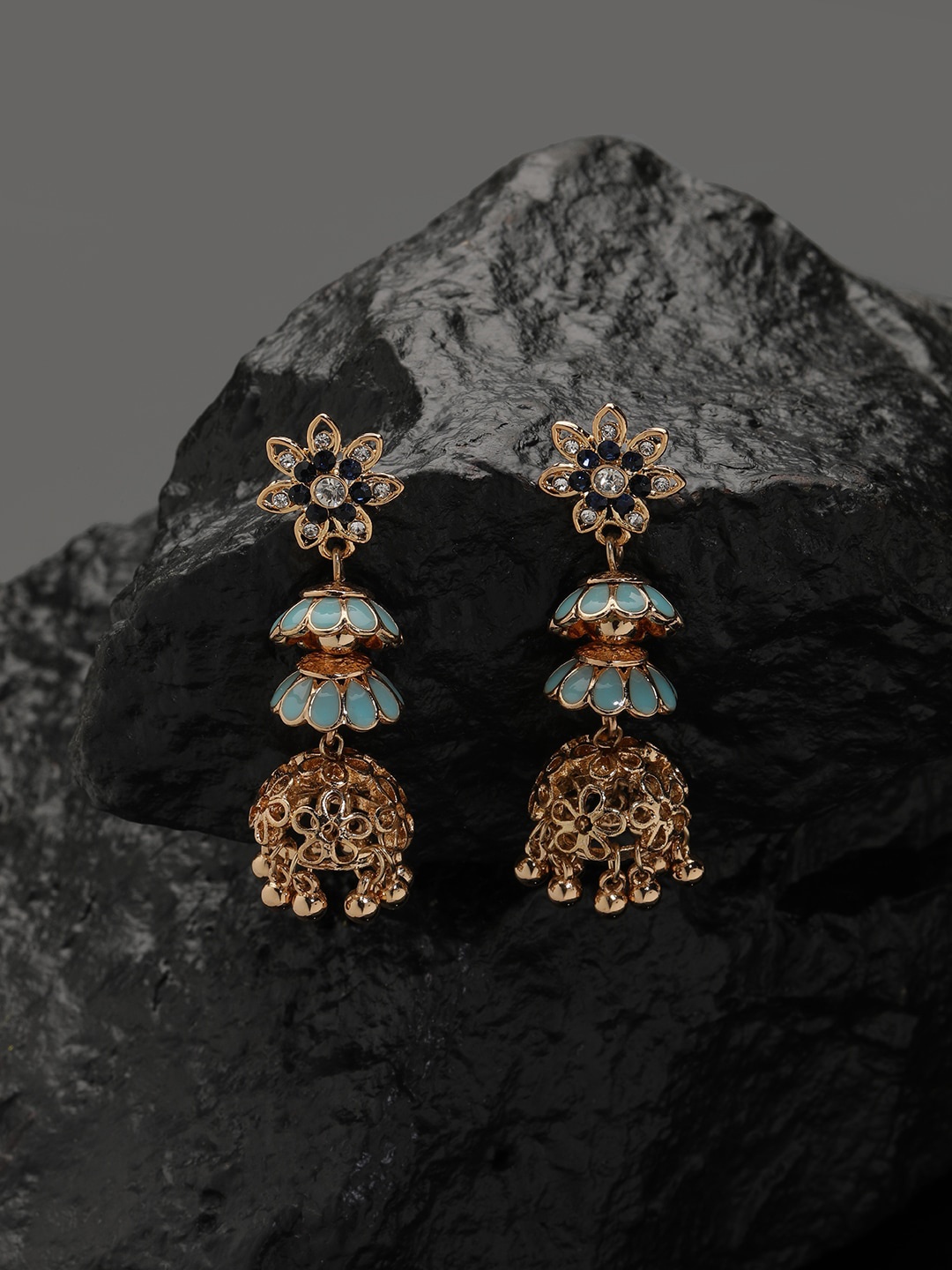 

Accessorize London Floral Jhumkas, Turquoise blue