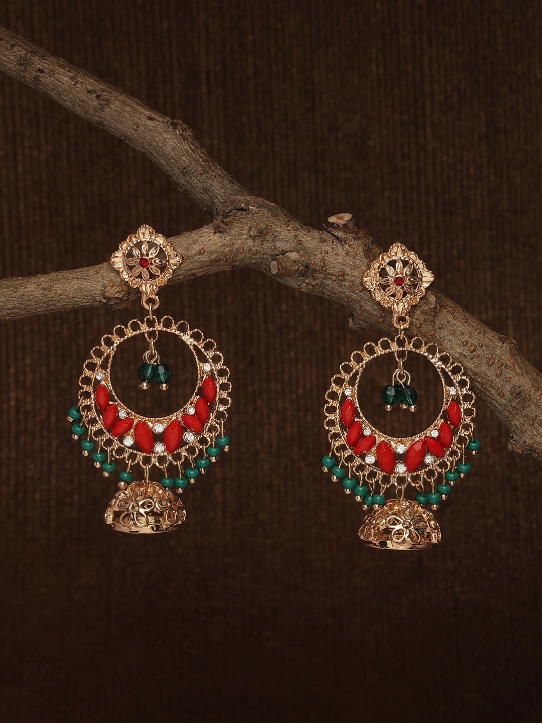 

Accessorize Gold-Toned & Red Oval Chandbalis