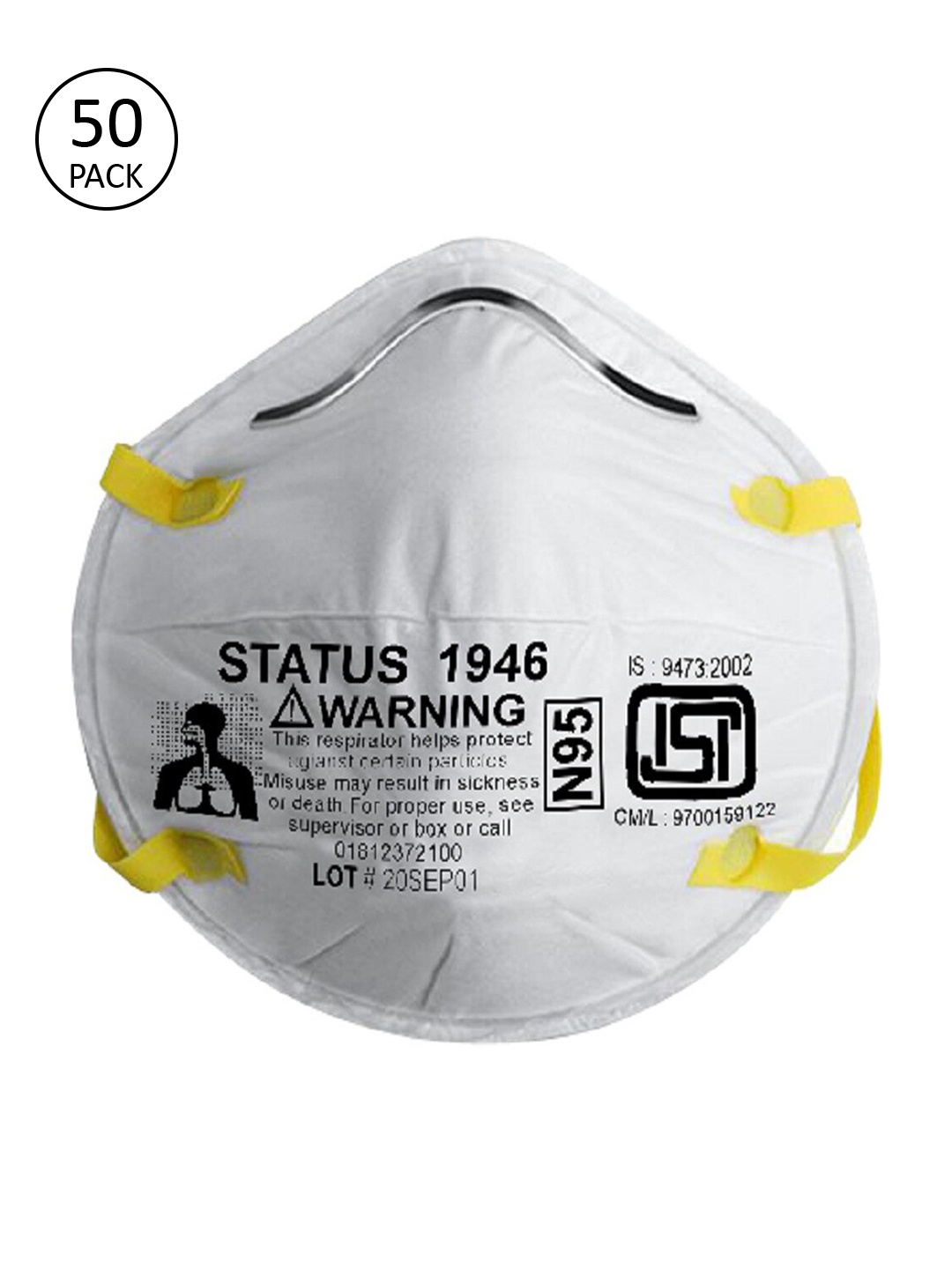 Status Unisex Pack Of 50 White 5-Ply Reusable N95 Masks