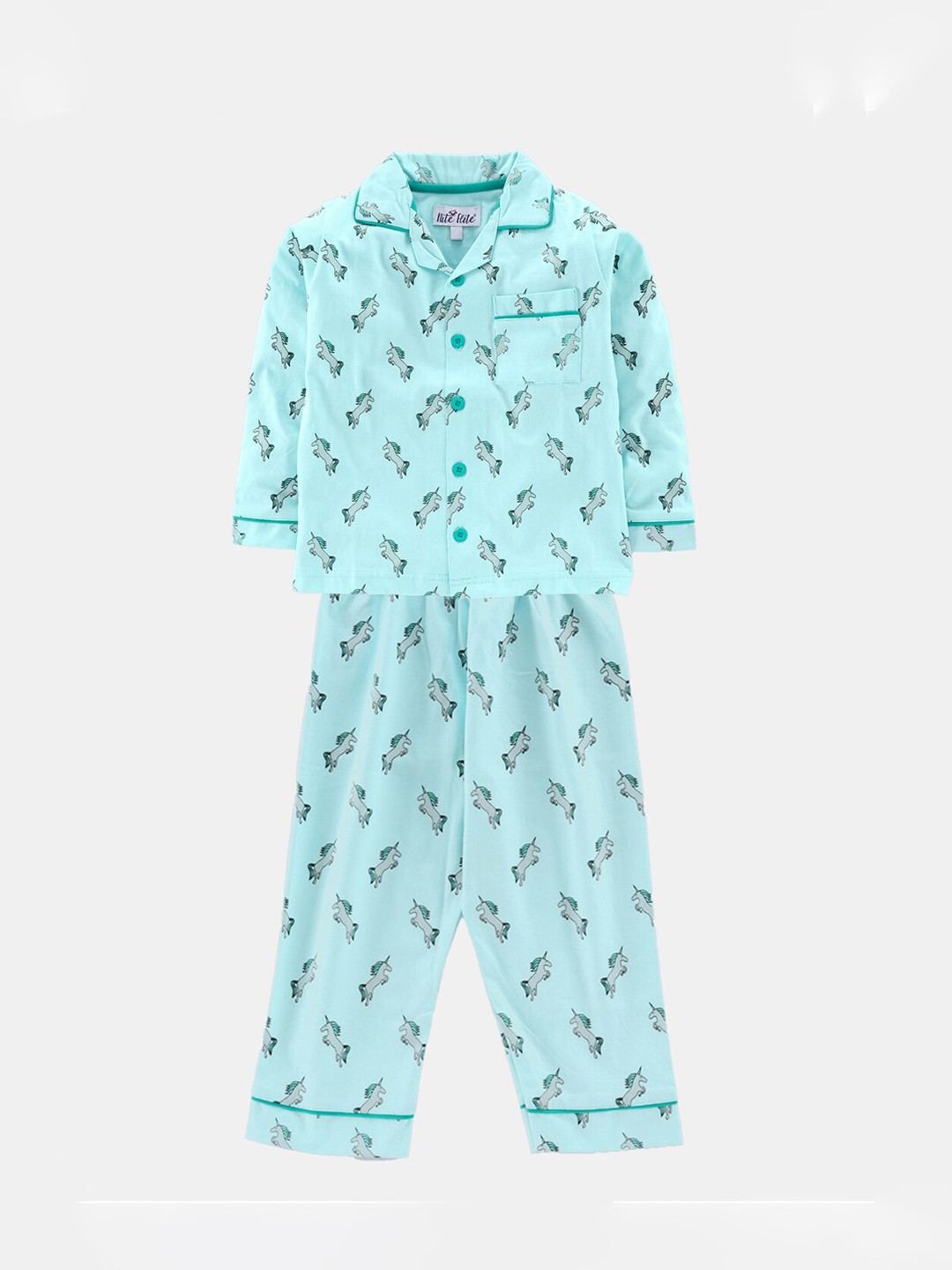 

Nite Flite Boys Sea Green & Grey Unicorn Printed Night suit