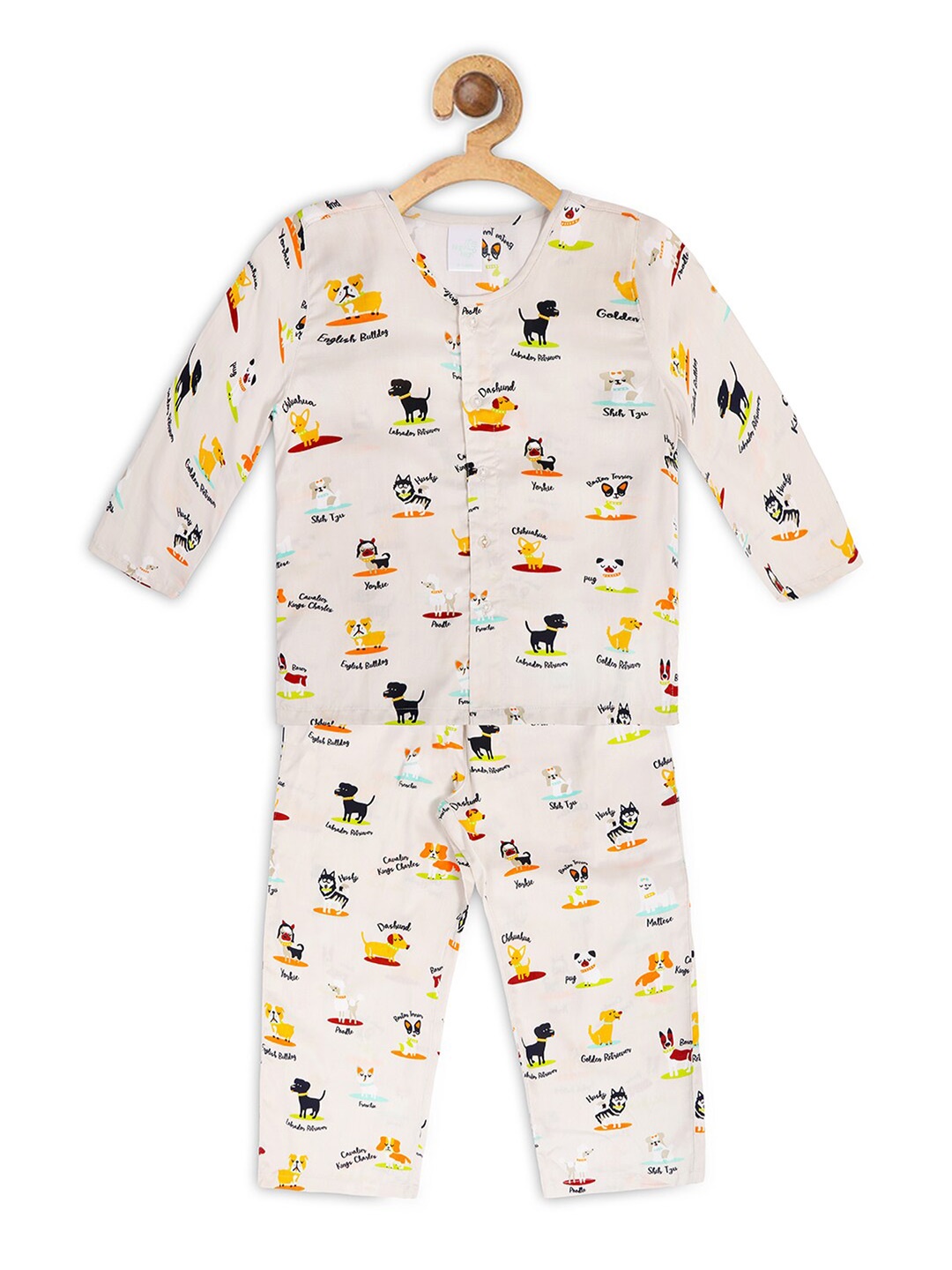 

Nigh Nigh Girls Beige Printed Pure Cotton Sustainable Night Suit