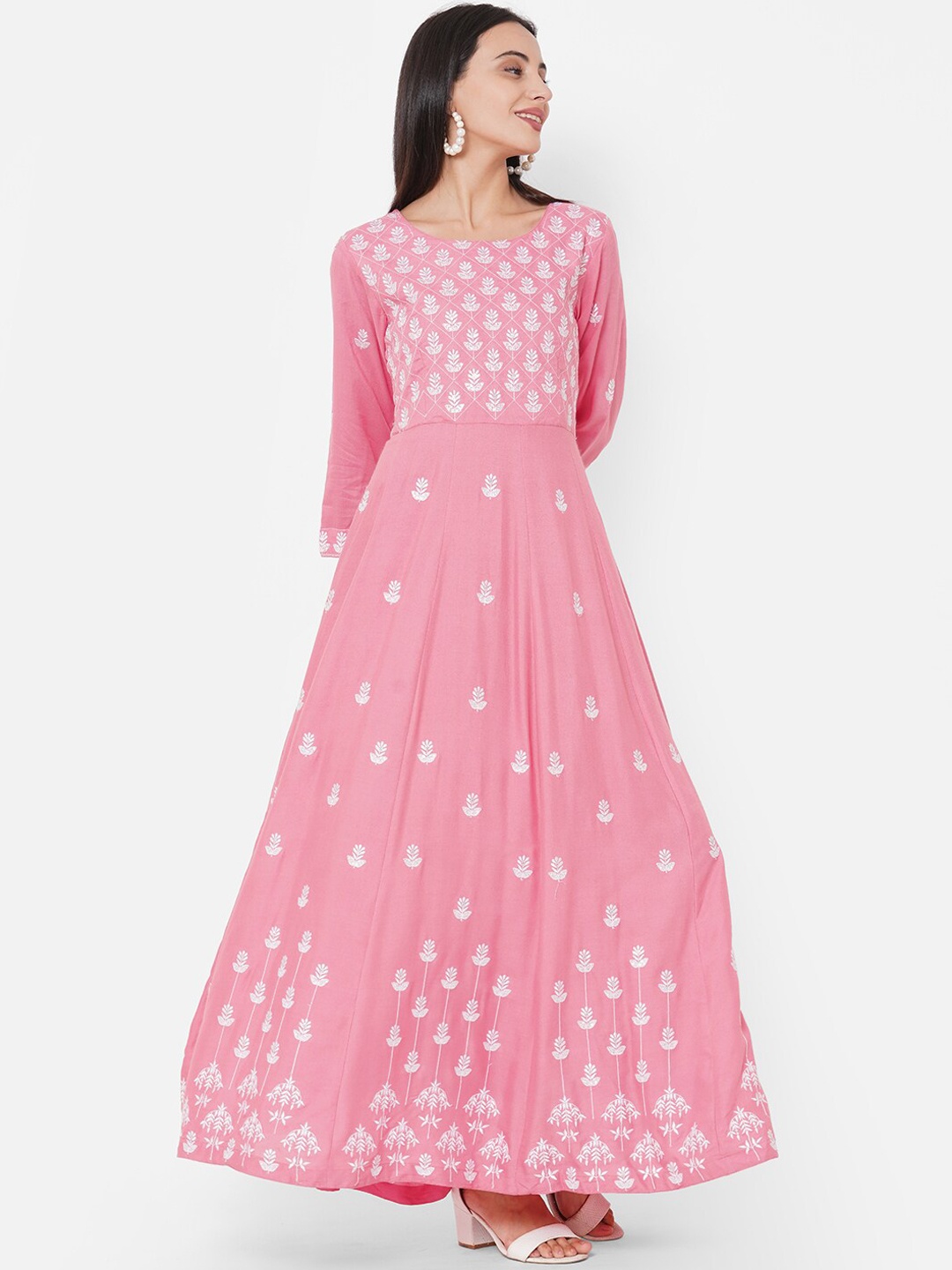 

FASHOR Pink Floral Embroidered Maxi Dress