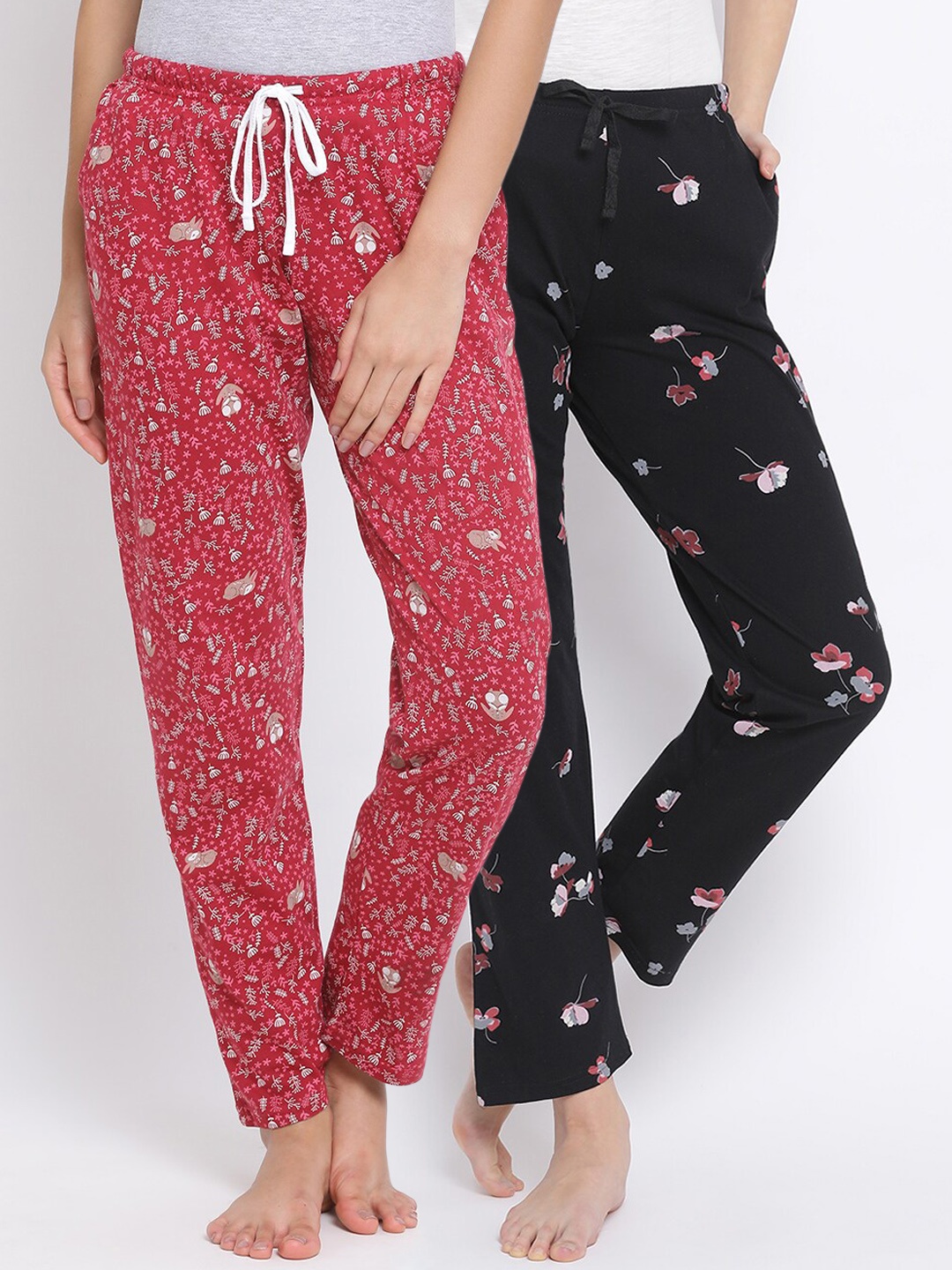 

Kanvin Women Pack of 2 Printed Pure Cotton Lounge Pants, Black
