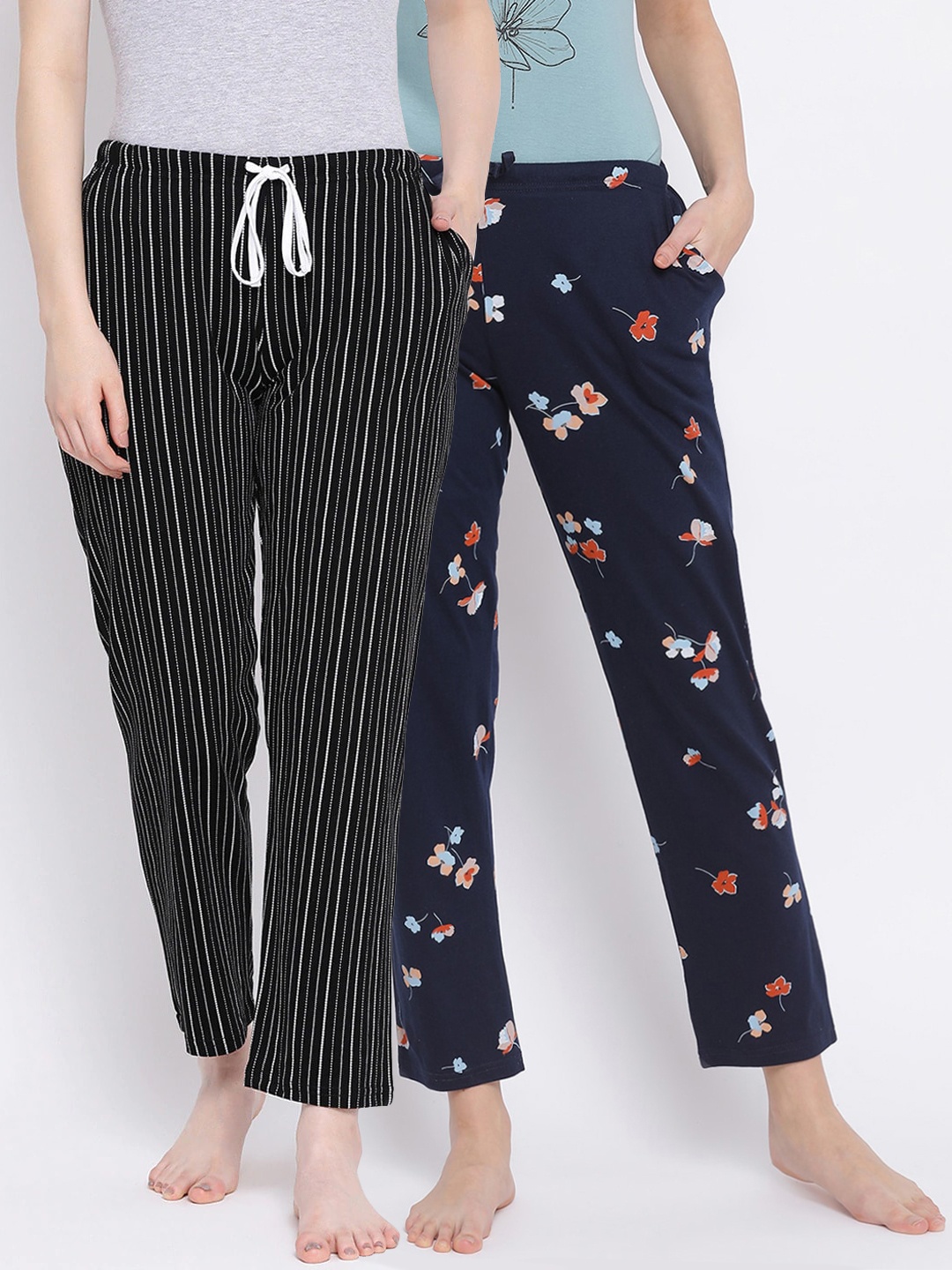 

Kanvin Women Pack of 2 Pure Cotton Lounge Pants, Navy blue