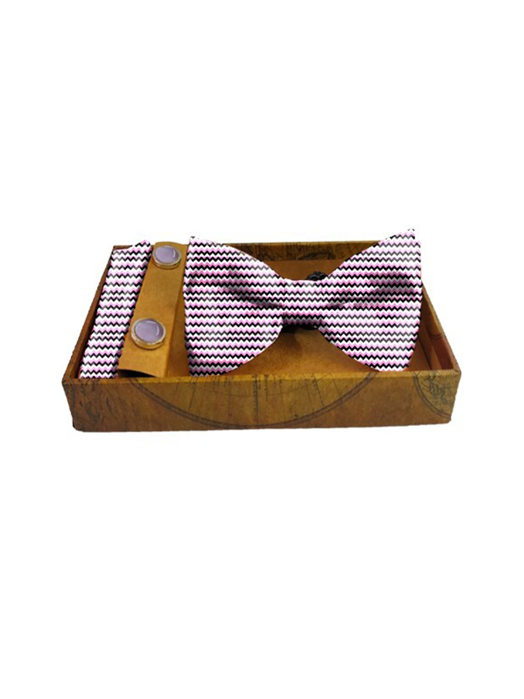 

Blacksmith Men Pink & White Chevron Printed 100% Satin Accessory Gift Set