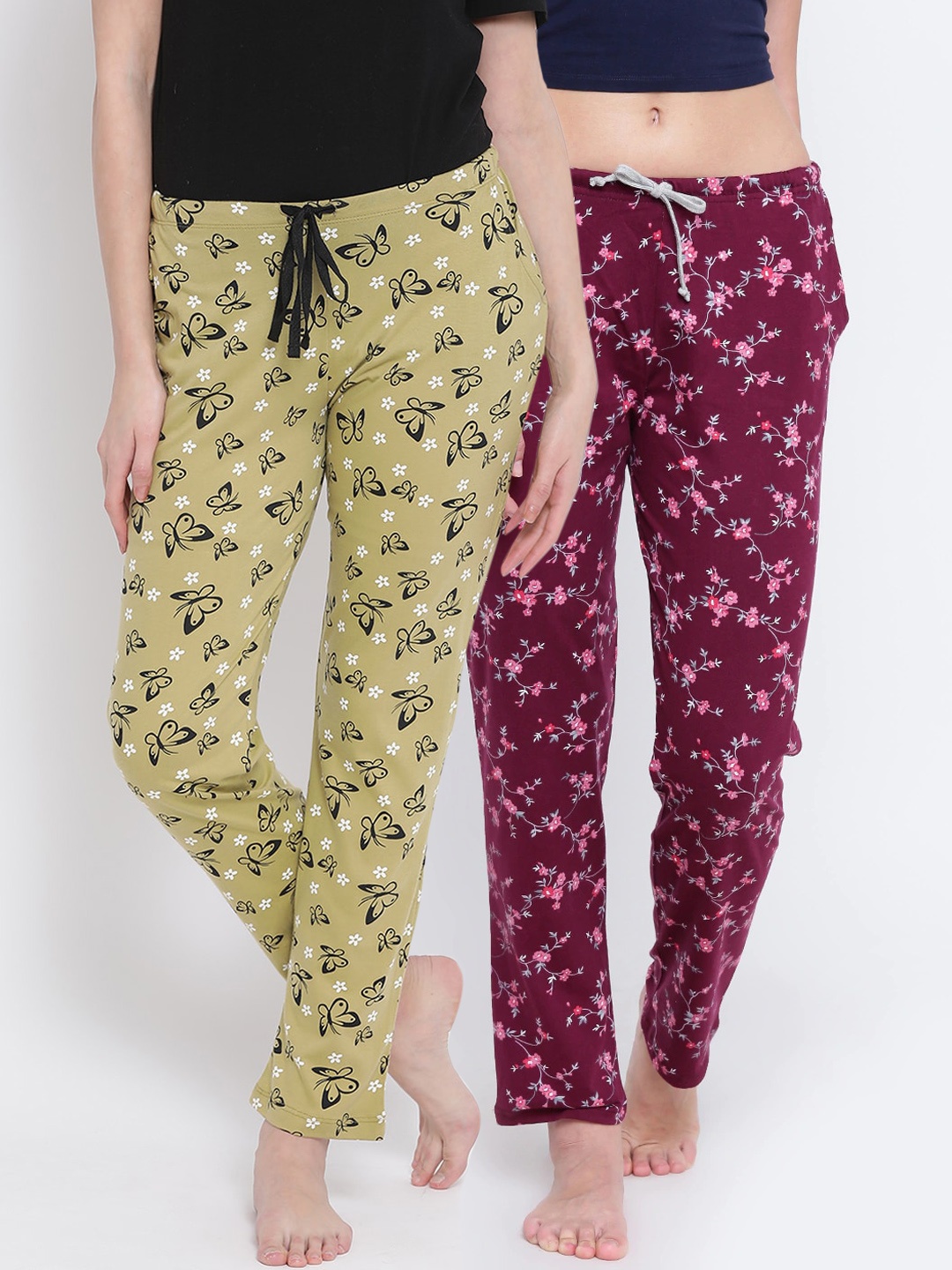 

Kanvin Women Pack Of 2 Printed Cotton Lounge Pants, Mustard