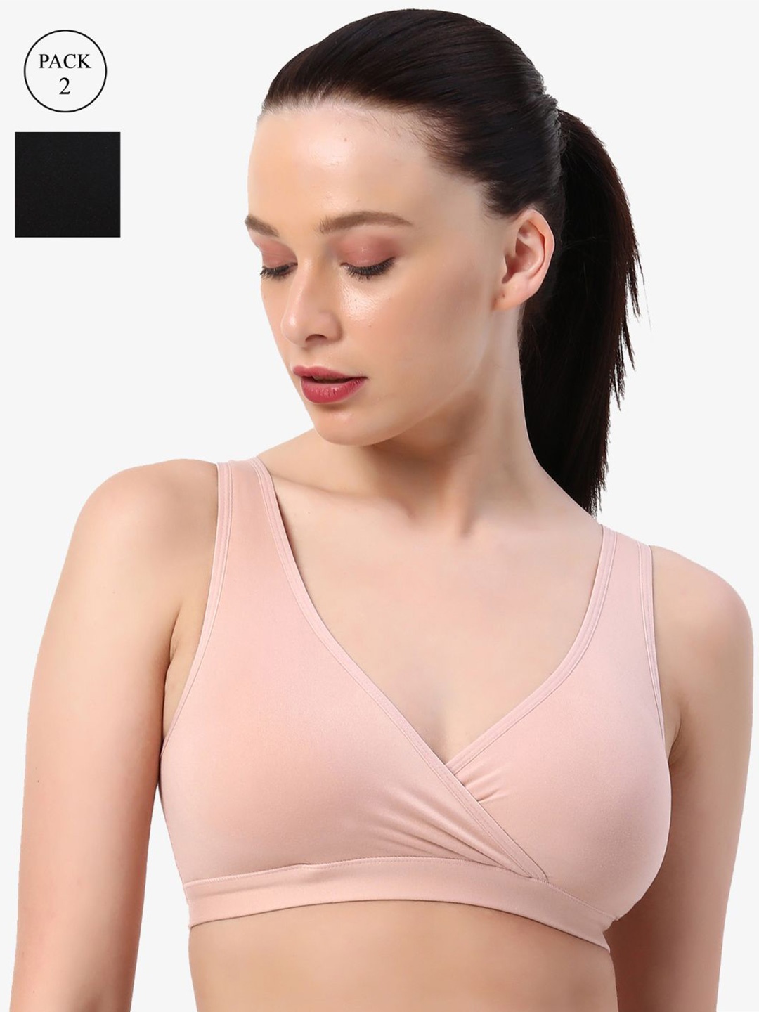 

Soie Non Padded Non Wired Lounge Bra with Removable Cups-Pack of 2, Black