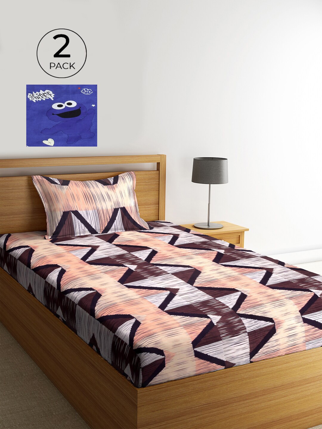 

KLOTTHE Multi Geometric 2 Single 300 TC Bedsheet with 2 Pillow Cover, Blue