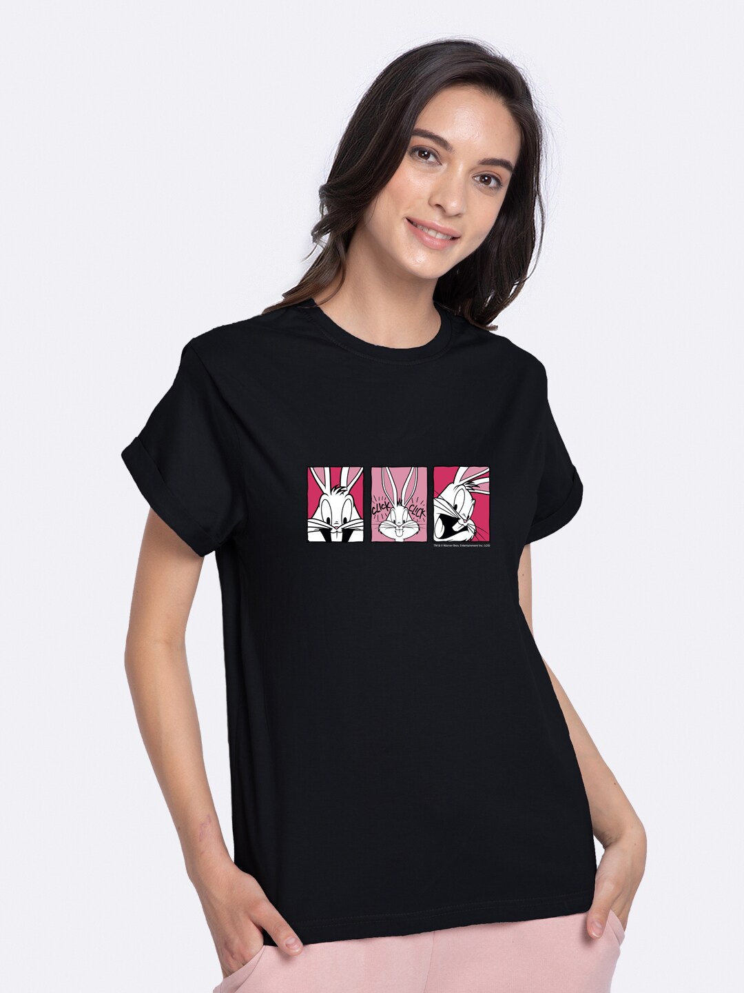 

Bewakoof Women Black Printed Round Neck T-shirt