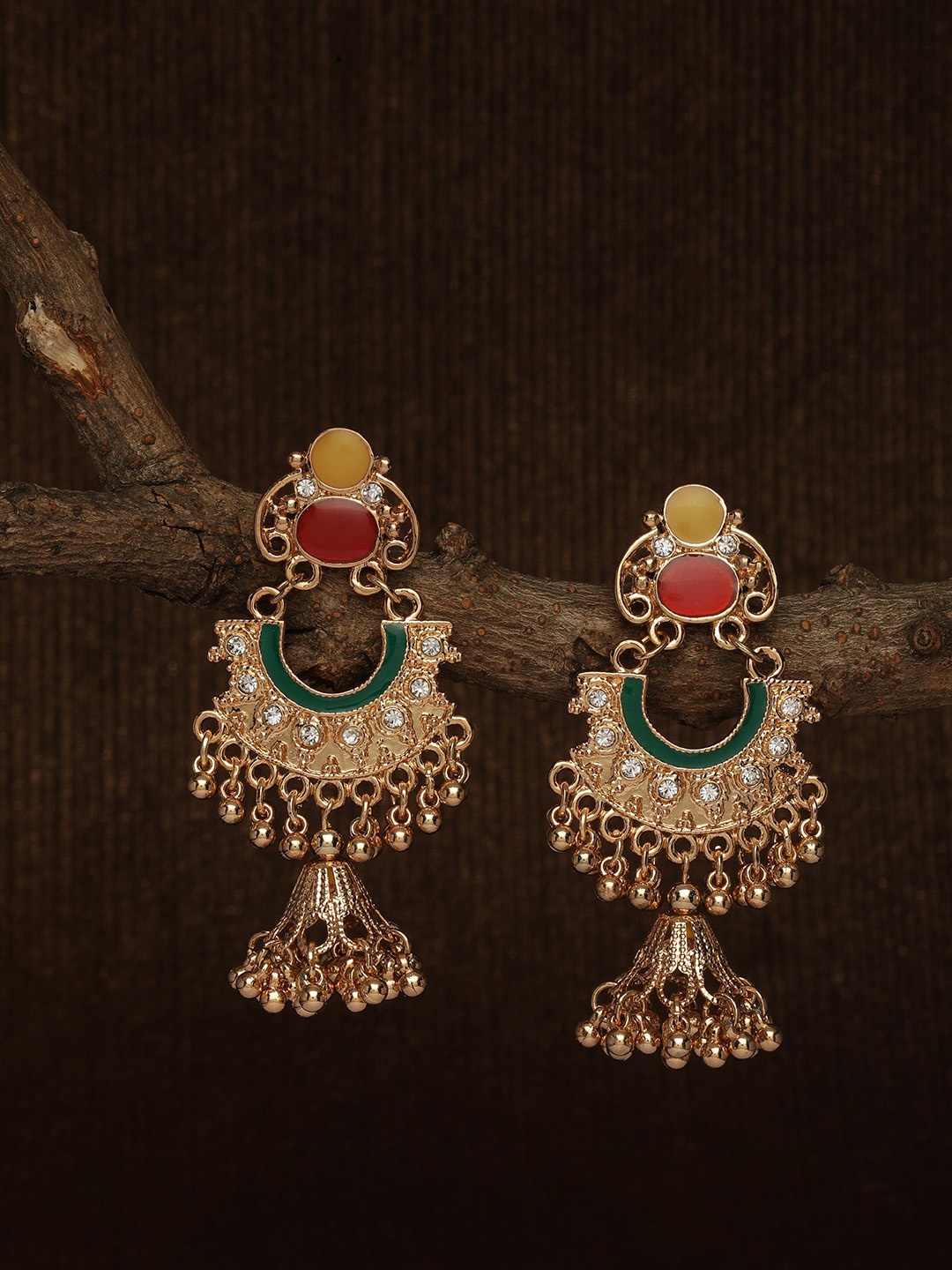 Accessorize Gold-Toned & Red Contemporary Chandbalis