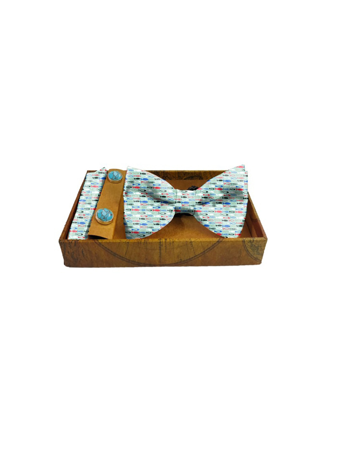 

Blacksmith Men Blue & Pink Tiny Fishes Printed 100% Satin Accessory Gift Set