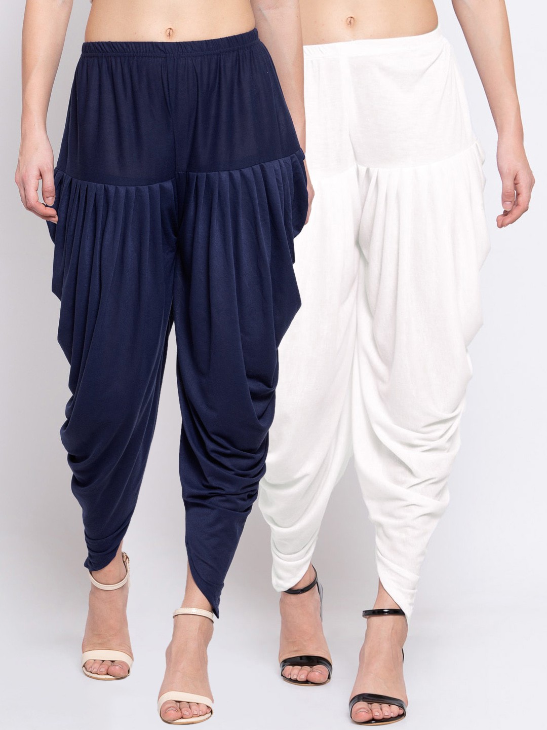 

KLOTTHE Women Pack Of 2 White & Navy Blue Solid Dhoti Salwars