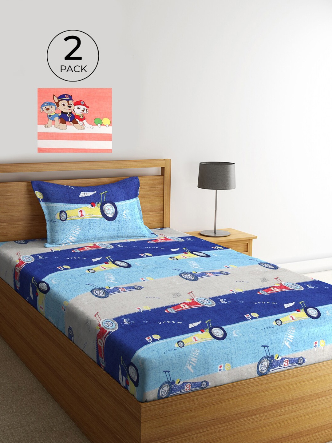 

KLOTTHE Blue & Peach-Coloured Abstract 210 TC Polycotton 2 Single Bedsheet with 2 Pillow Covers