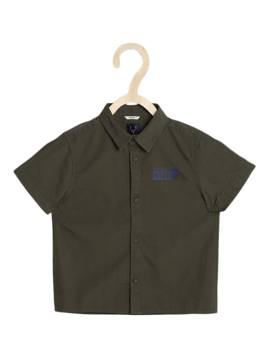 

Allen Solly Junior Boys Olive Green Pure Cotton Slim Fit Solid Casual Shirt