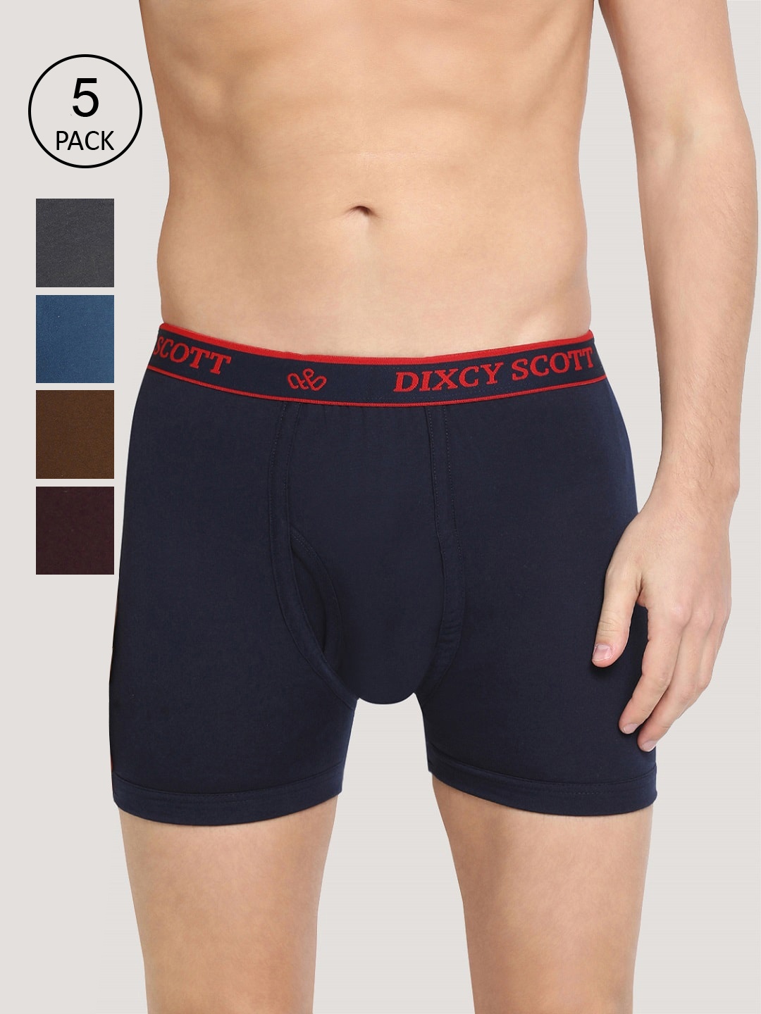 

DIXCY SCOTT Men Pack Of 5 Solid 100% Combed Cotton Trunks PR128361, Blue