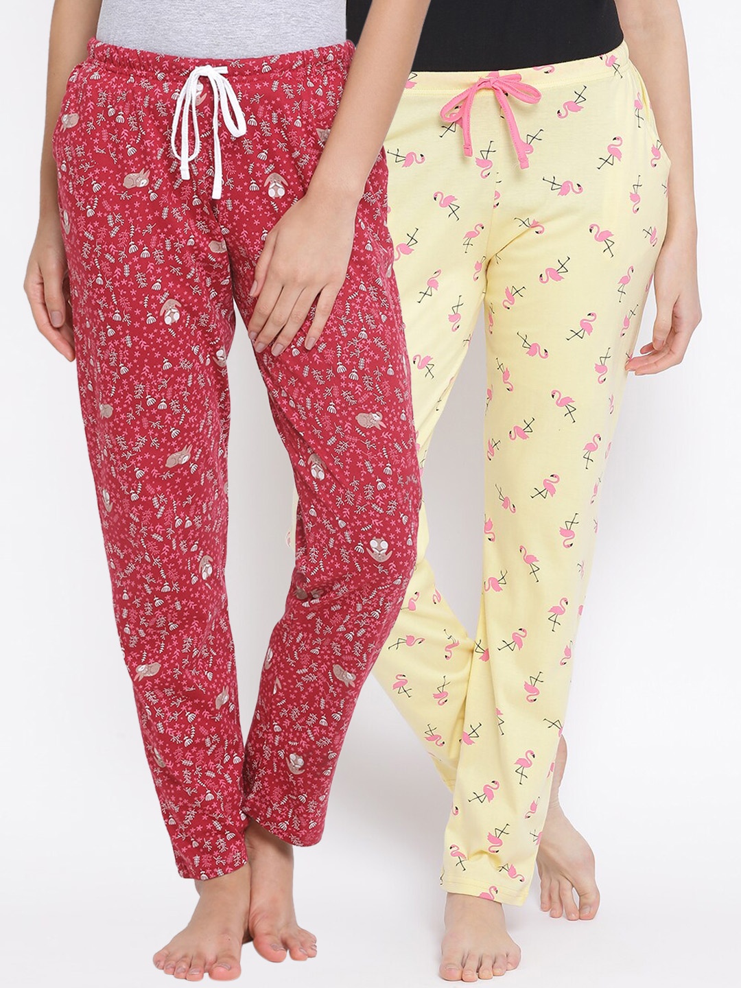 

Kanvin Women Pack of 2 Printed Pure Cotton Lounge Pants, Yellow