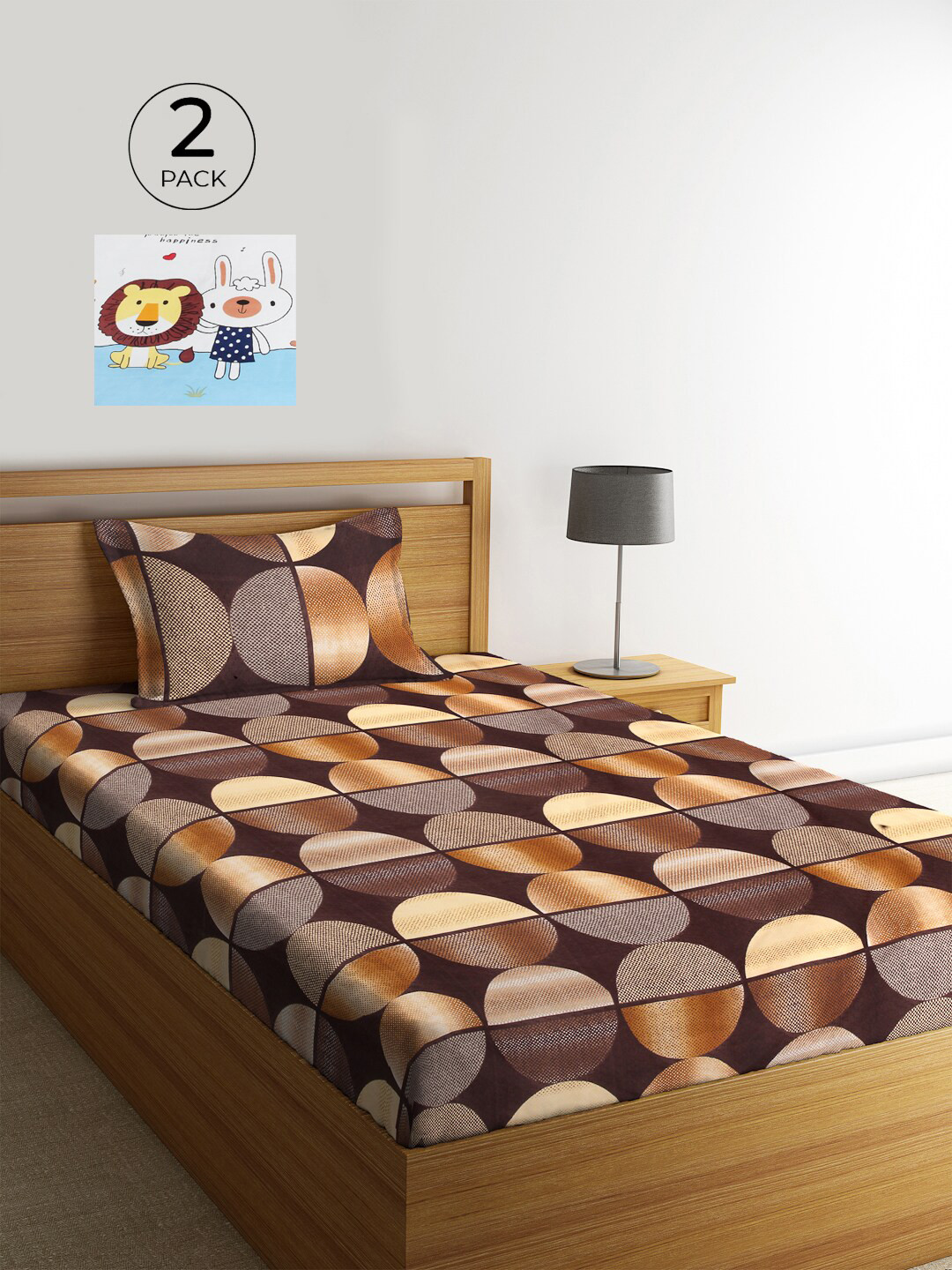 

KLOTTHE Brown & White Geometric 210 TC Polycotton 2 Single Bedsheet with 2 Pillow Covers