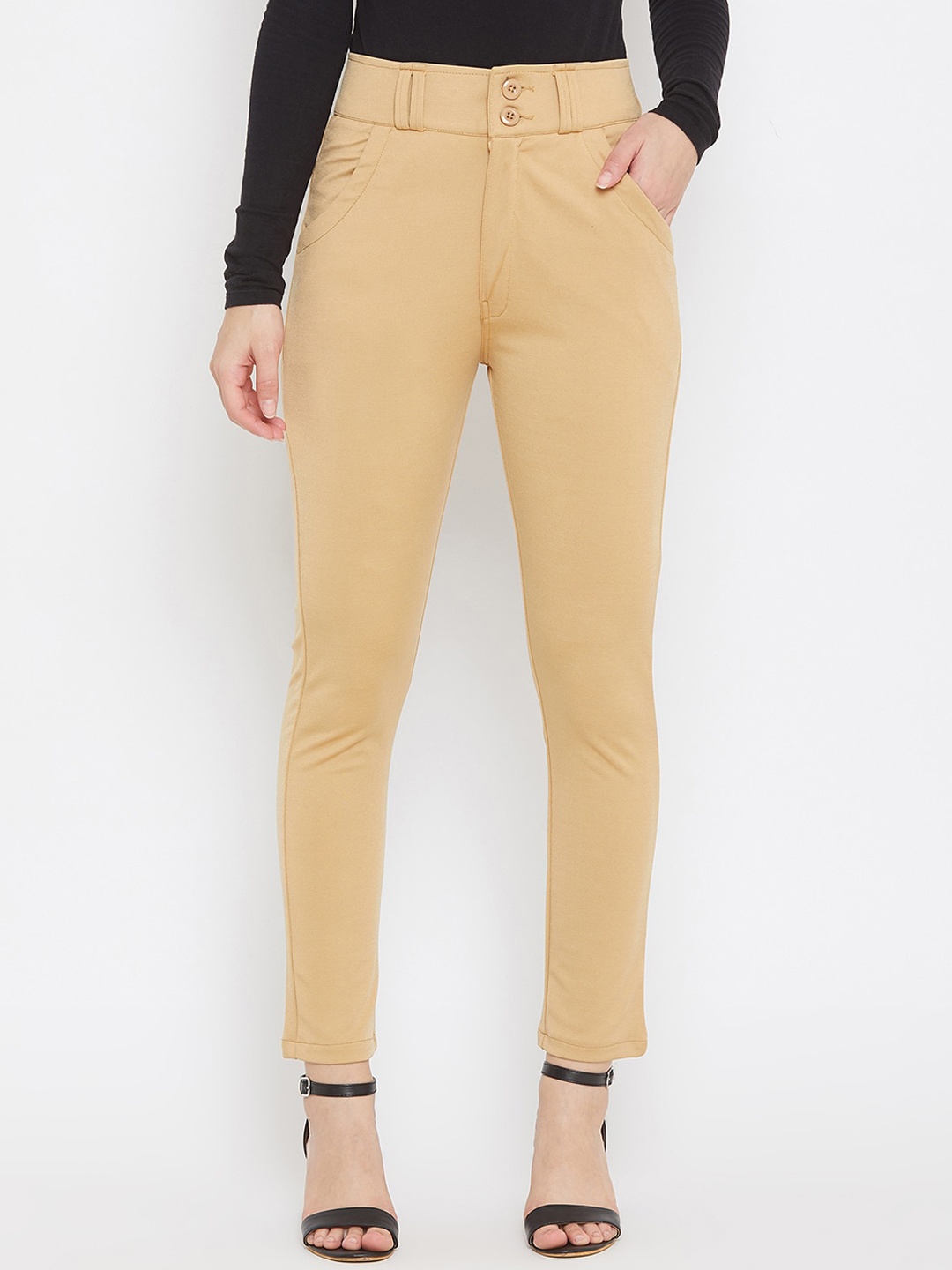 

Purple Feather Women Beige Slim Fit Solid Regular Trousers