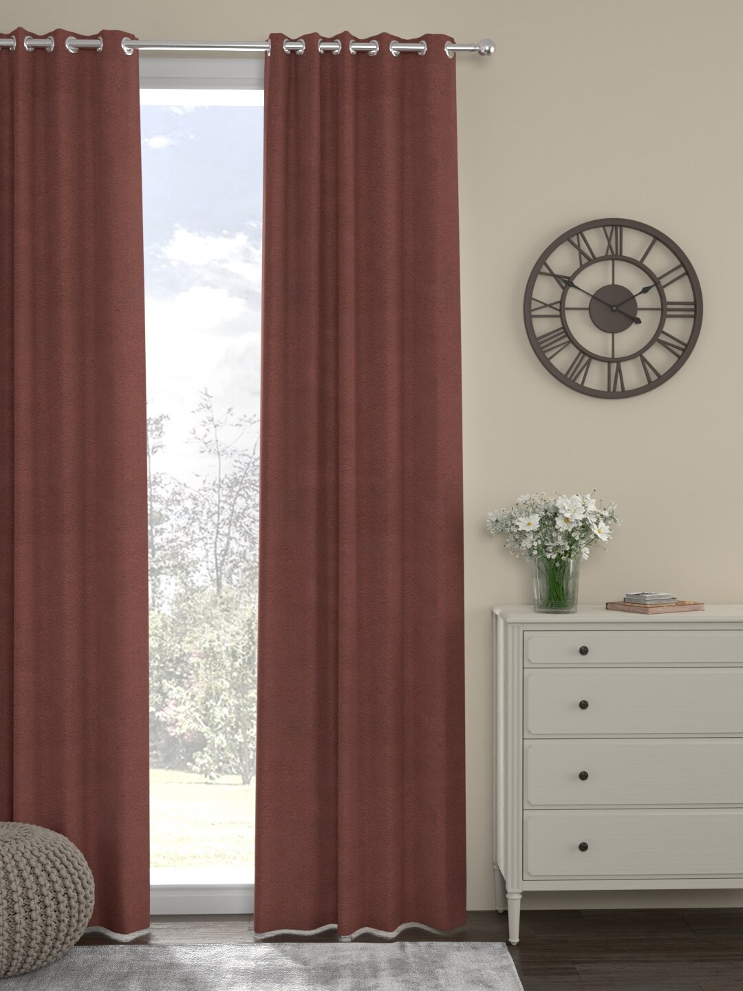 

ROSARA HOME Maroon Velvet Single Door Curtain